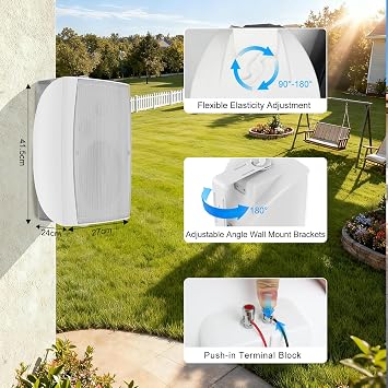 Herdio 8 Inch 600W Outdoor Bluetooth Speakers Waterproof with Powerful Bass, TWS Pairing Wall Mount Durable Loud Sound System | Ideal for Large Spaces: Commercial Areas, Spacious Backyards (White)