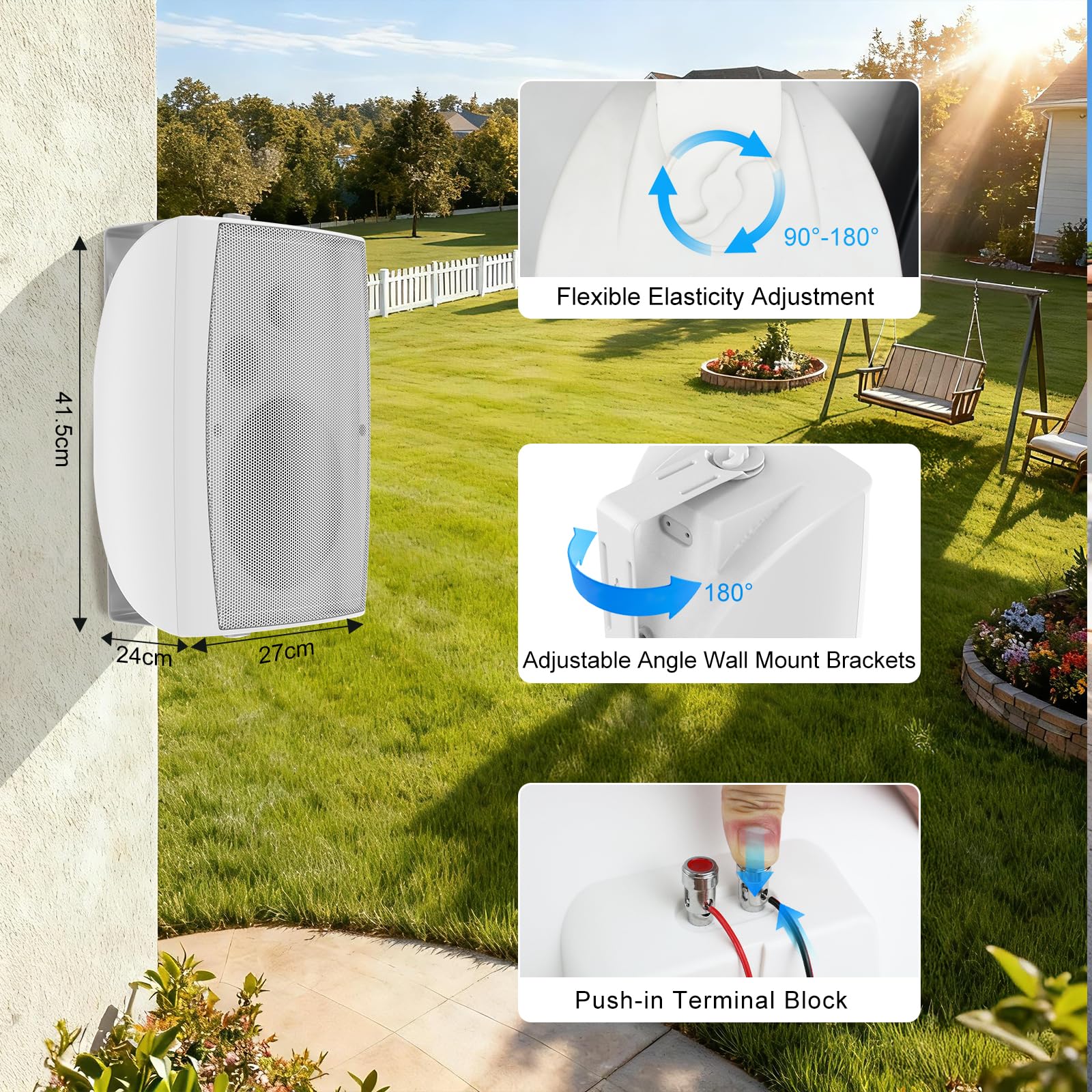 Herdio 8 Pouces 600W Haut-Parleur Bluetooth extérieur, étanche Enceintes d'extérieur, Haut-Parleur Mural résistant avec Paire TWS | Convient aux Grands espaces (Blanc)