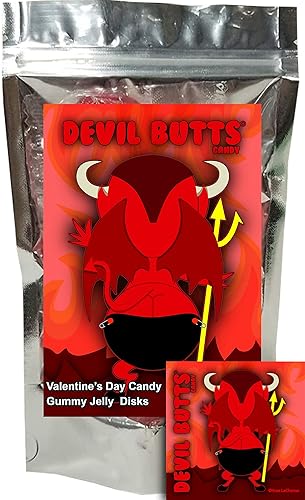 Divertidas gomitas con sabor a fruta (cereza) y forma de disco de la serie Butts. Devil Butts (trasero del diablo). Ideales para San Valentín y para