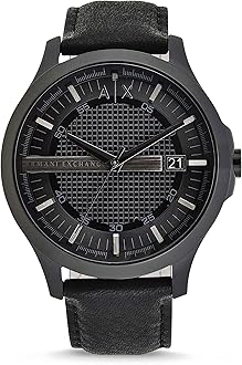 Armani Exchange Leather Analog Black Dial Men Watch - Ax2400, Black Band