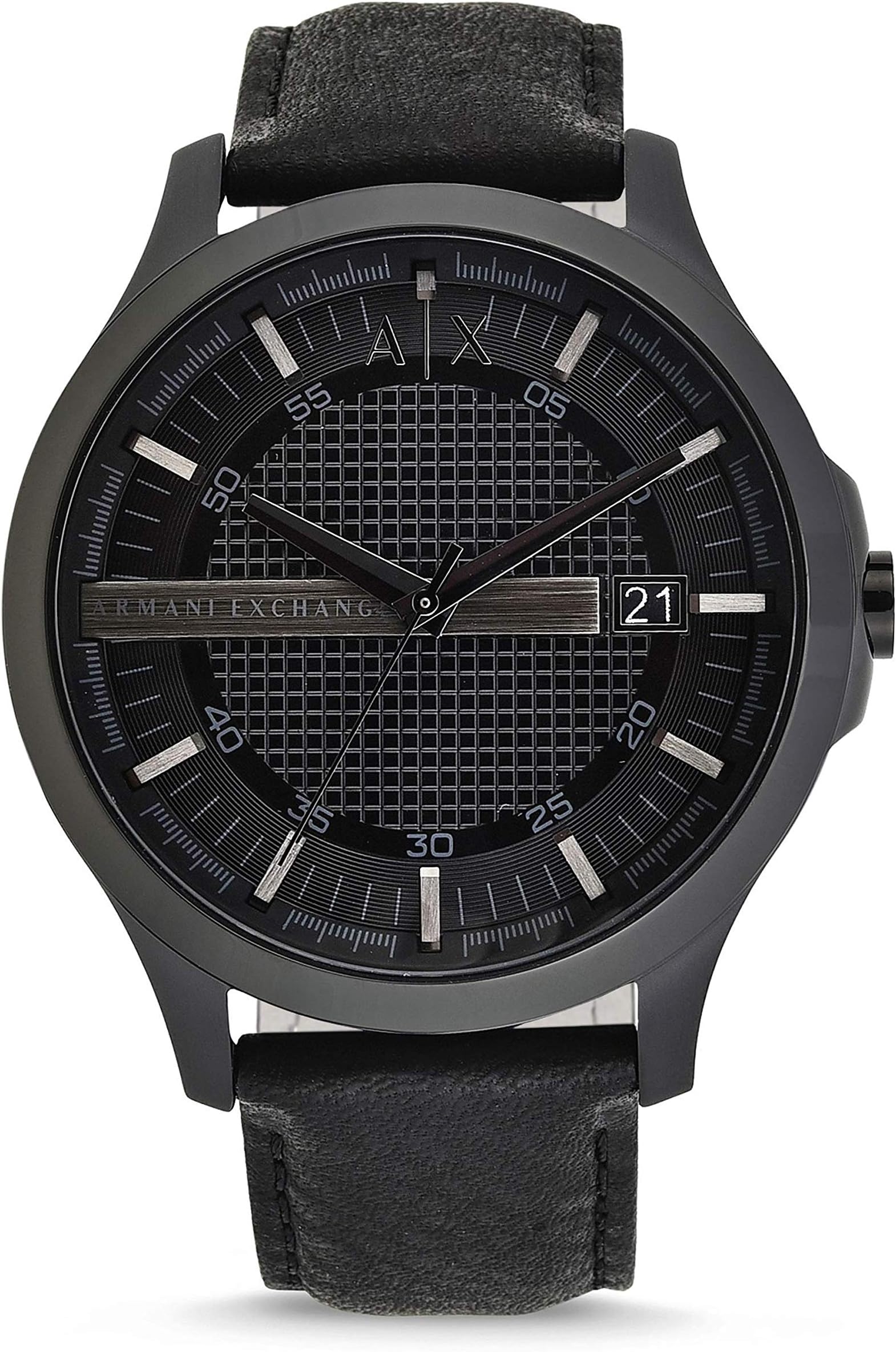 Armani Exchange Leather Analog Black Dial Men Watch - Ax2400, Black Band