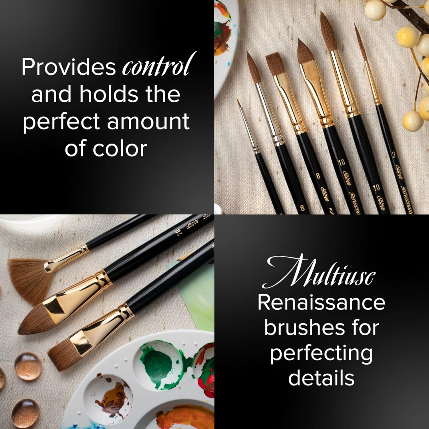Silver Brush Limited 7100S-6 Renaissance Round Paintbrush for Oil, Watercolor, Gouache, Inks, Dyes, Fluid, & Flow Acrylic, Size 6, Short Handle