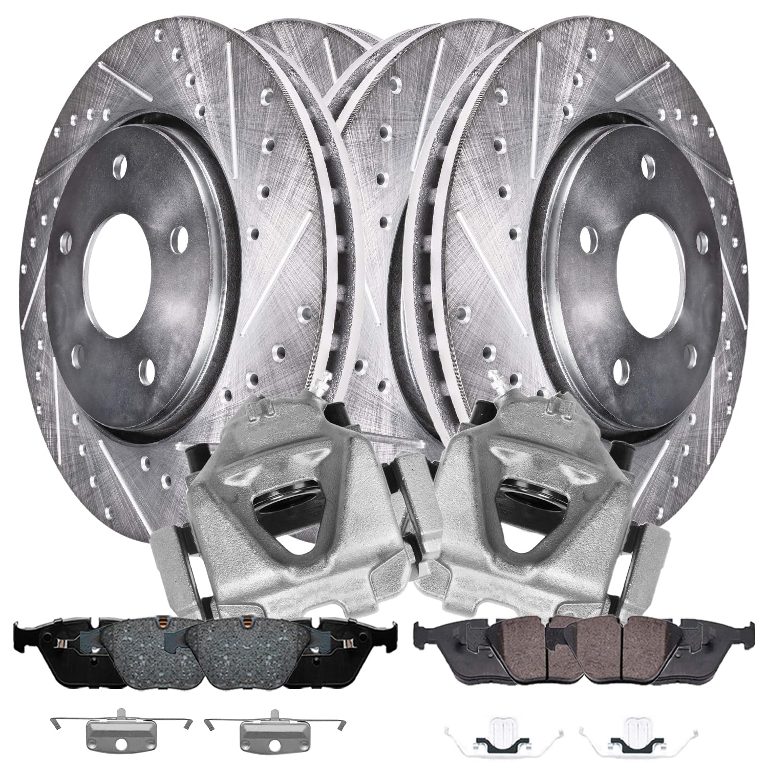 Detroit Axle - Brake Kit for BMW 2010-2013 328i, 328i xDrive 2013-2015 X1 | Front Rear Drilled Rotors Brake Pads Front Calipers w/Bracket - 10pc Set
