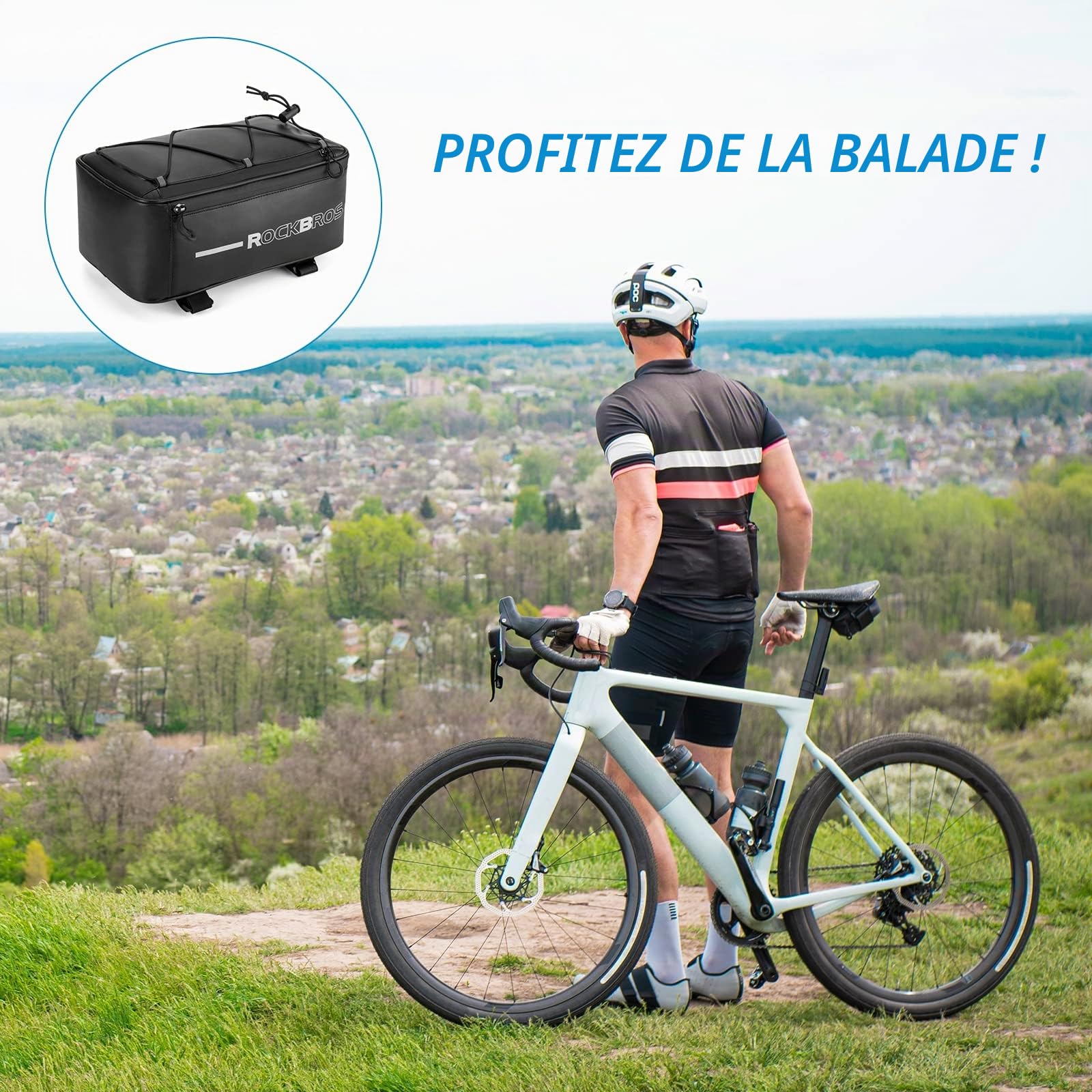 ROCKBROS Sacoche de Porte-Bagages 4-9L, Réfléchissante Avec Housse de Pluie, Arrière Amovible pour VTT VTC Vélo de Route Pliant Électrique Noir