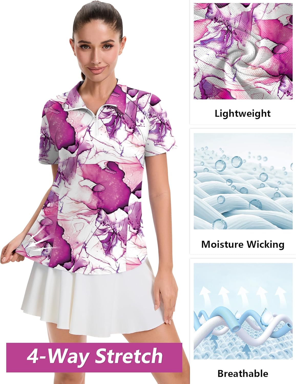 LOMON Womens Golf Polo Shirts Summer Short Sleeve 1/4 Zip Tops Moisture Wicking Casual Tennis Activewear with Pockets - Image 5