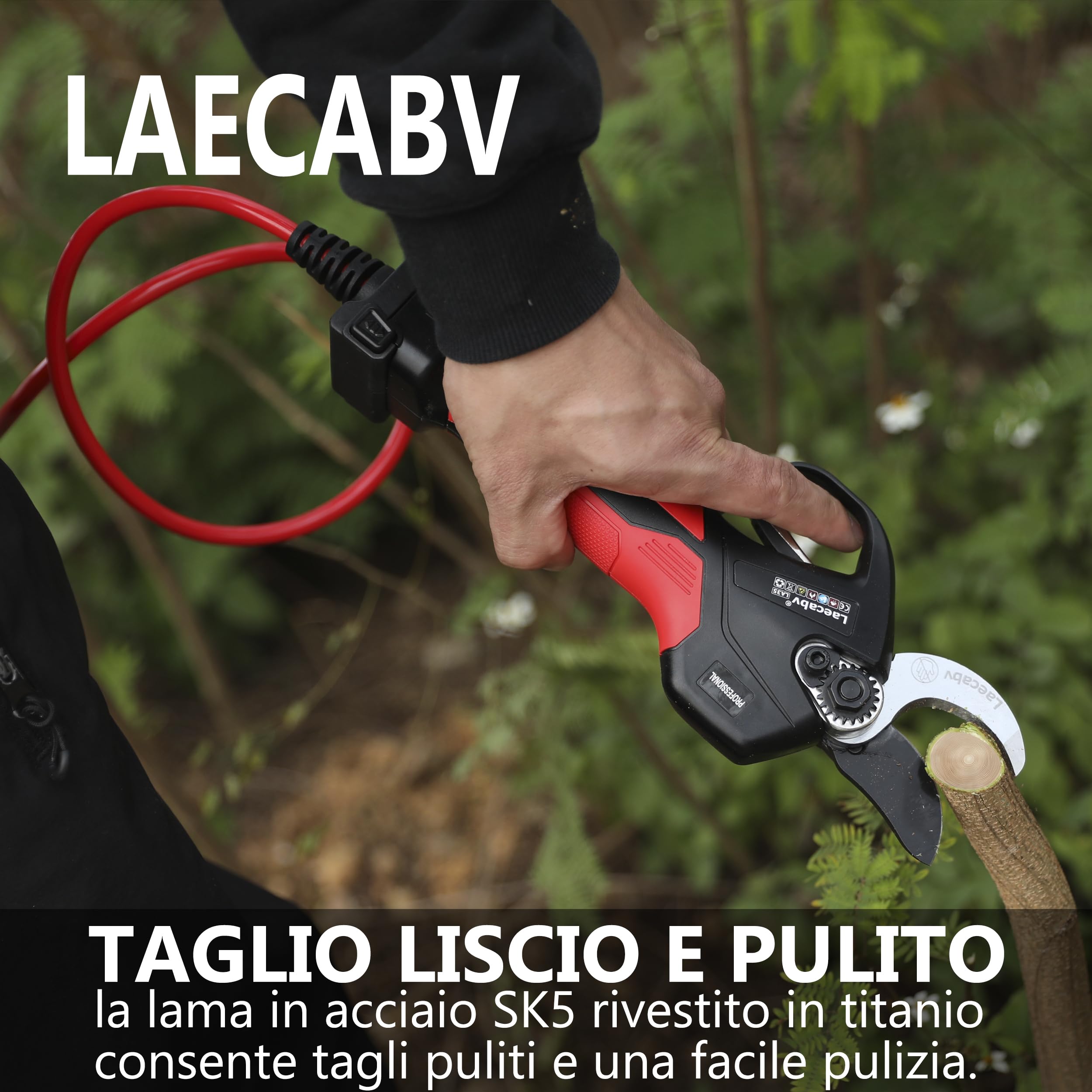 Laecabv 35 mm nożyce do przycinania bateryjnego, profesjonalne nożyce elektryczne, 2 baterie 4 Ah, ochrona przed przecięciem, progresywne cięcie, nożyce do oliwek winorośli, kompatybilne z LA-E05