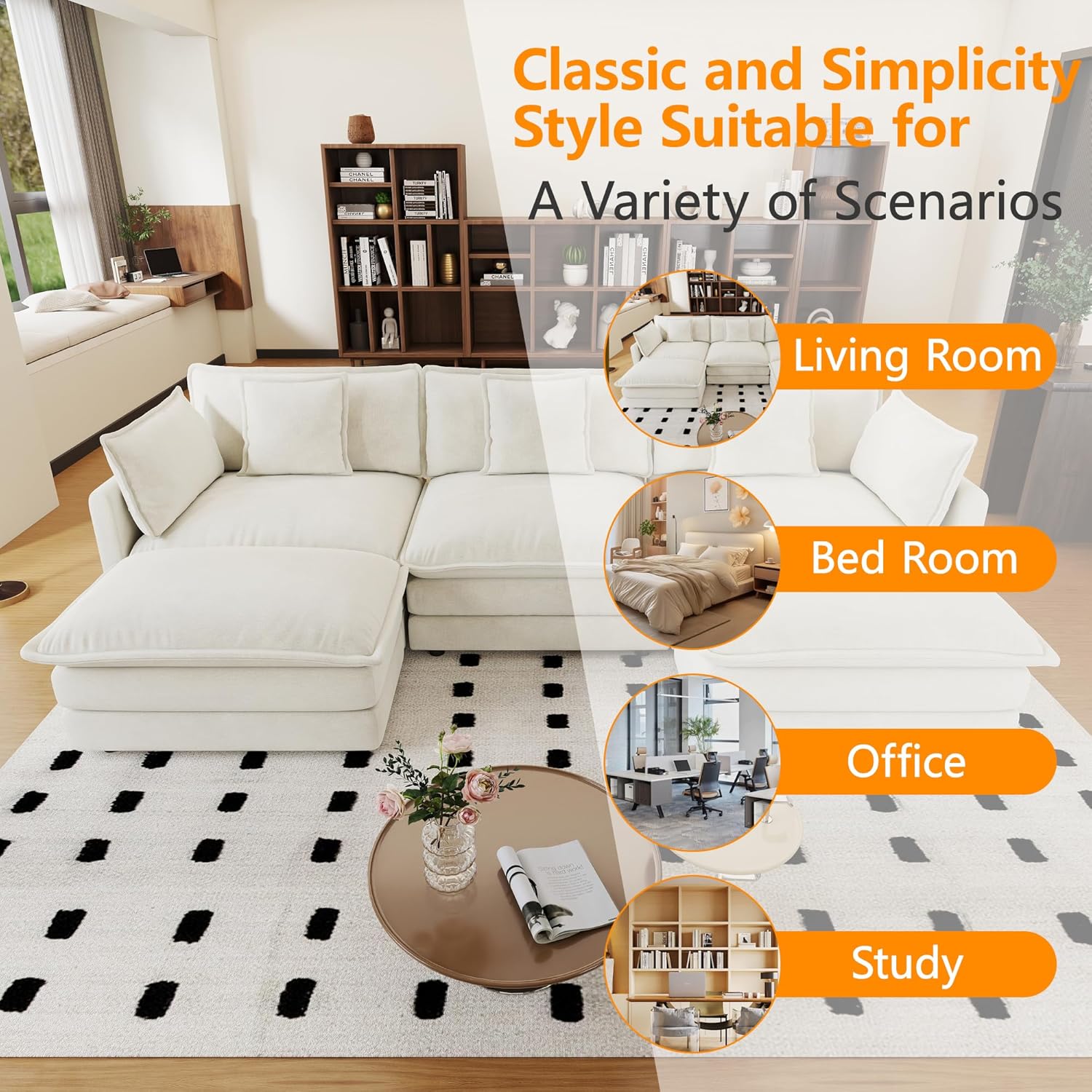76.7" Chenille Modular Sectional Sofa, Comfy Cloud Couch Sectional Sofa, Modern Deep Seat Loveseat Sofa, for Living Room, Bedroom, Apartment (Beige, 76.7Inch-L Shape)