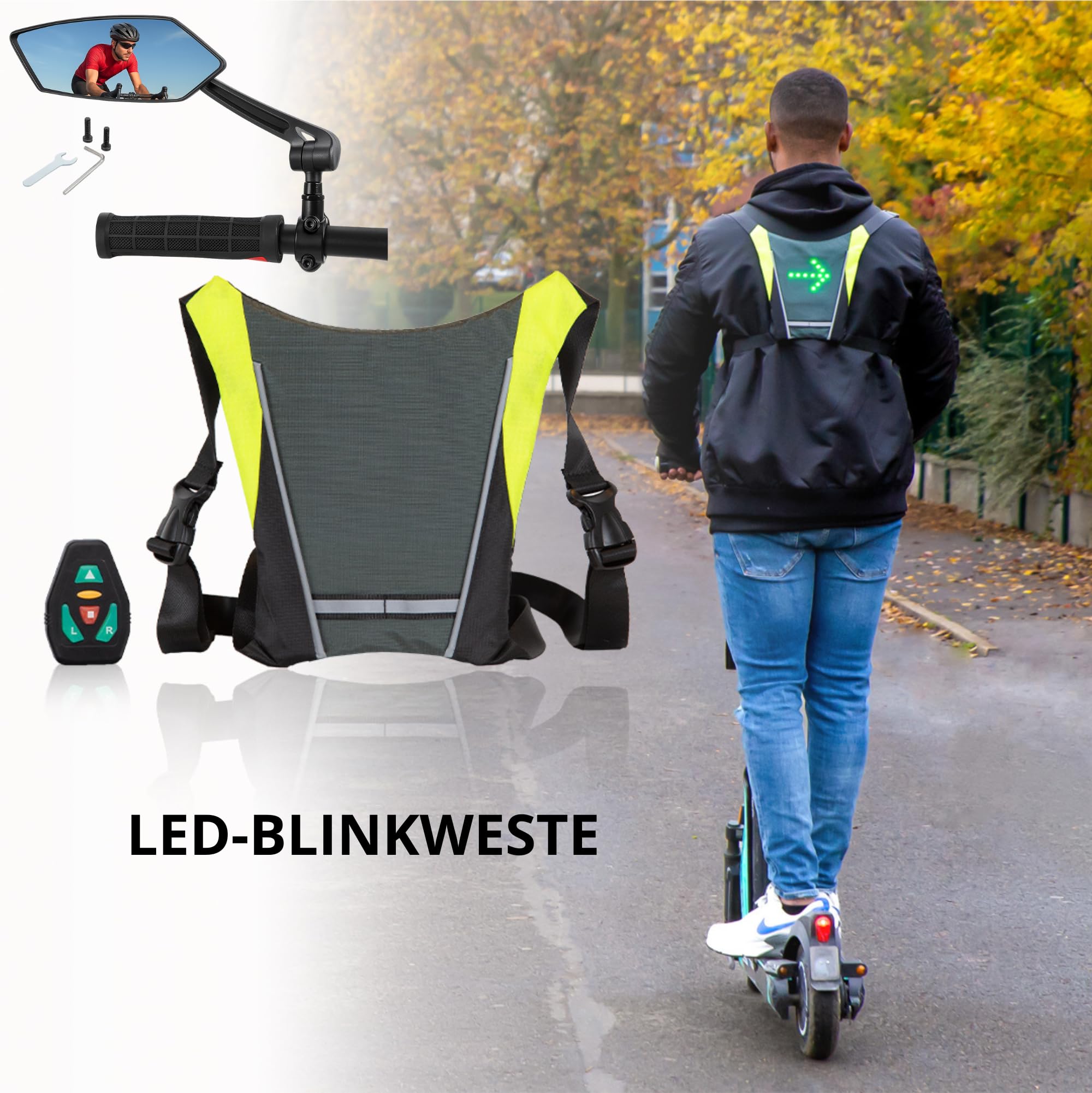 Diavo Reflektierende Fahrradweste – Sicherheitsausrüstung für Roller, Fahrrad, Mountainbike und Laufsport, wiederaufladbar über USB mit LED-Blinklicht und Fernbedienung, einfache Installation