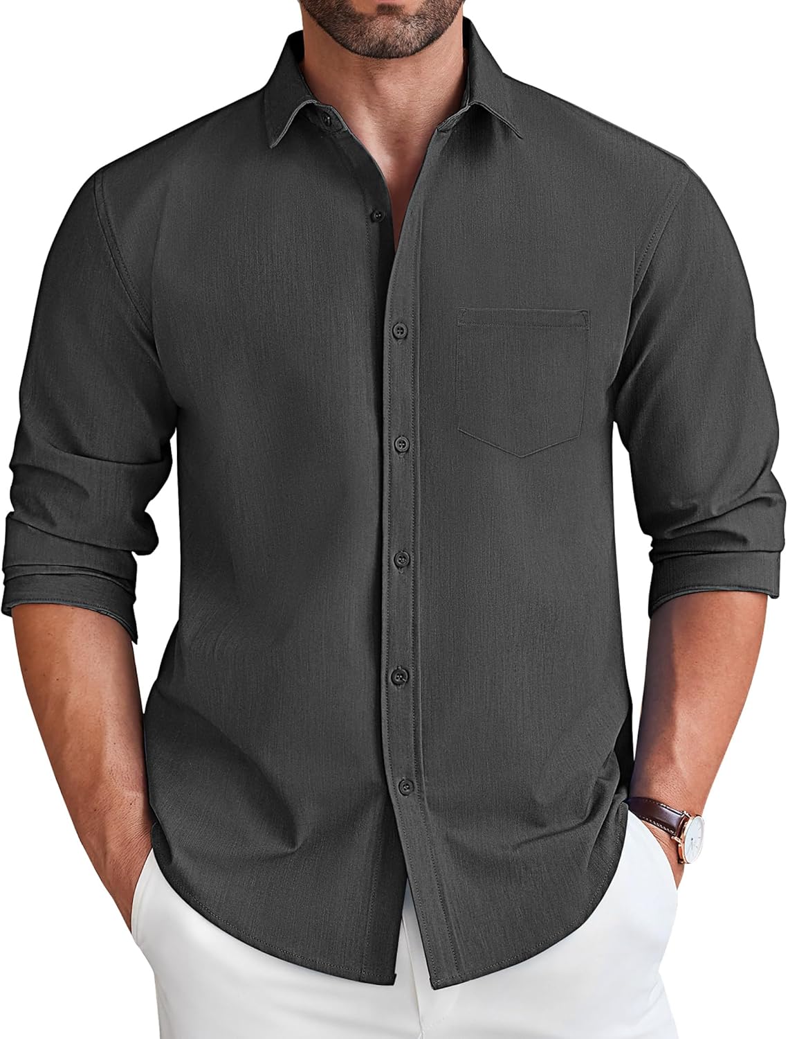 COOFANDY Men's Long Sleeve Button Down Shirt Wrinkle Free Untucked Dress Shirt Casual Denim Shirt