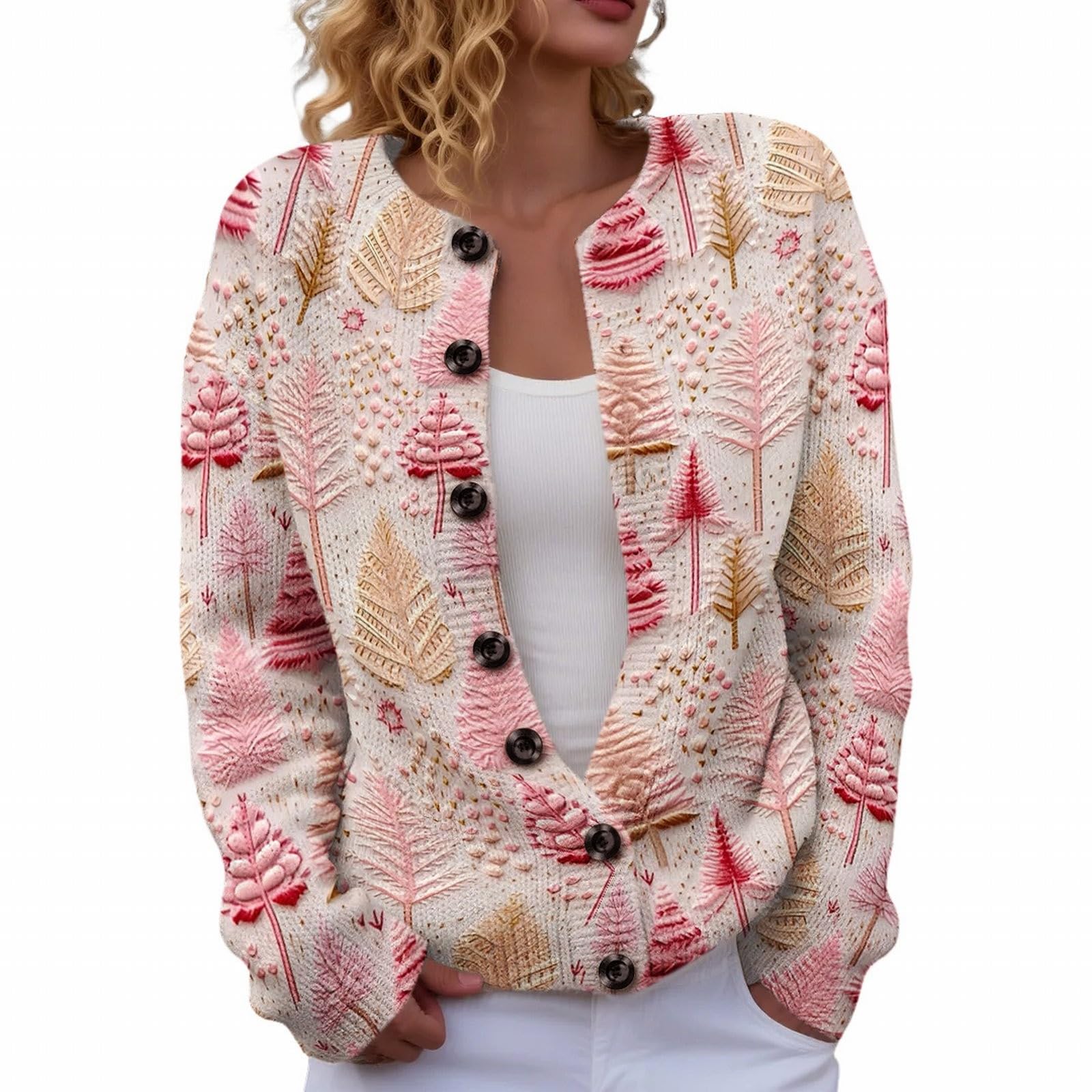 Ugly Christmas Sweaters for Women Funny Cute Xmas Open Front Button Cardigans Casual Loose Fall Winter Knit Sweater