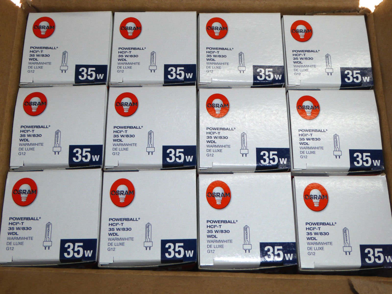 12 x 35 Watt G12 Metalldampflampe HID Warmweiß Osram Powerball HCI-T 35W WDL