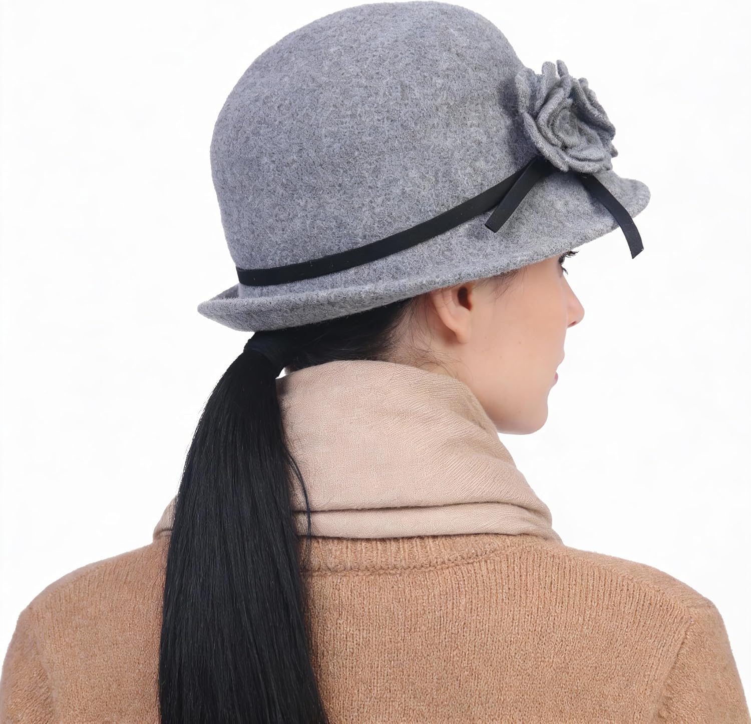 Ruphedy Women Wool Felt Bucket Hat Winter Church Dress Cloche Hats 1920s 50s - Image 3