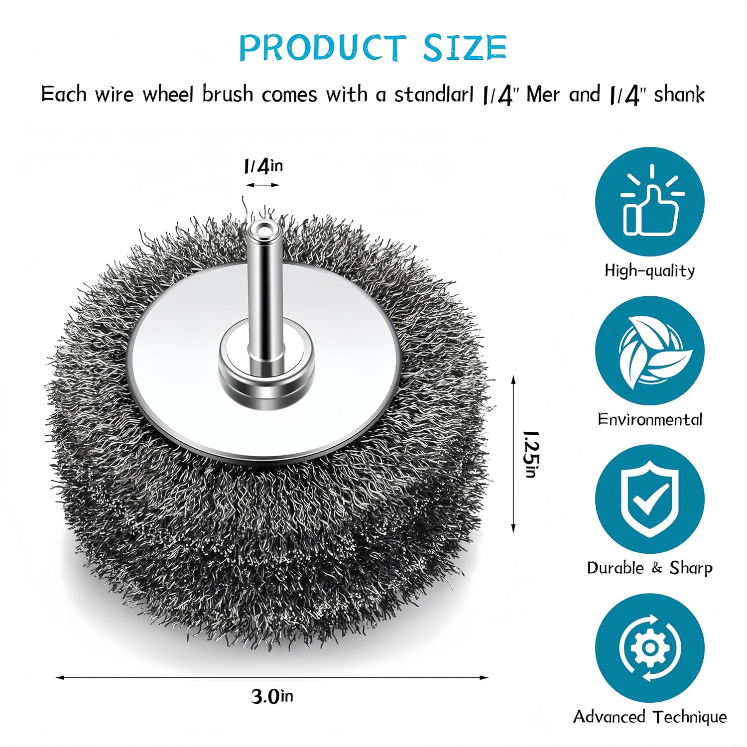 2PCS Wire Brush for Drill – 3 Inch Heavy Duty Carbon Steel Wire Wheel, 1/4” Shank, for Rust, Paint & Corrosion Removal, Compatible with Die Grinders