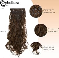 Cybelleza Csatos Hajhosszabbítás - 7 Részes Hullámos Póthaj Szett 16 Csattal, 50 cm, Közepes Barna és Világos Vörösesbarna, Természetes Hatá 2