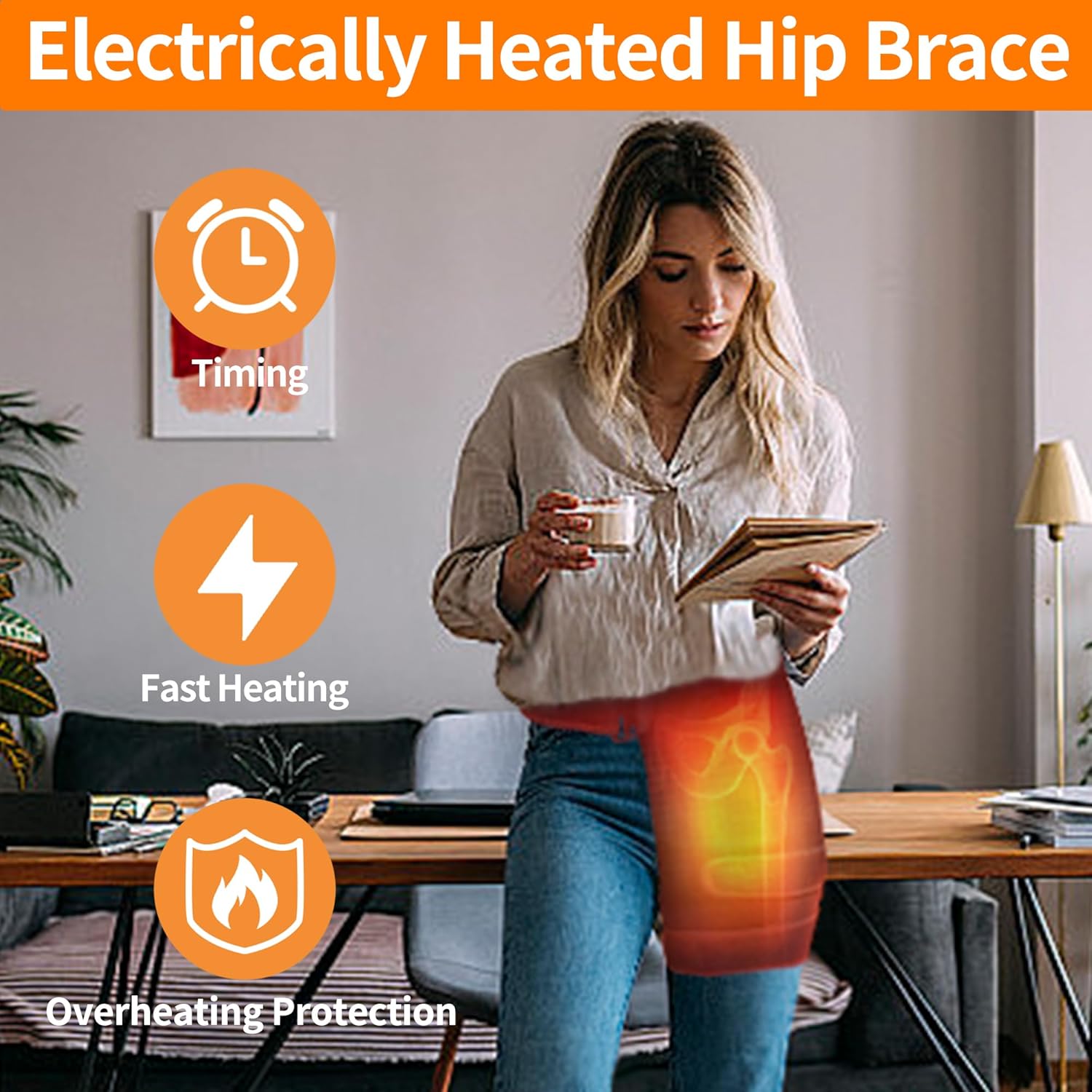 Hip Heating Pad, Electric Heated Hip Brace for Men Women, Arthritis/Thigh/Buttock Electric Heat Pad for Sciatica Nerve Relief, Birthday for Mom/Wife (Black)