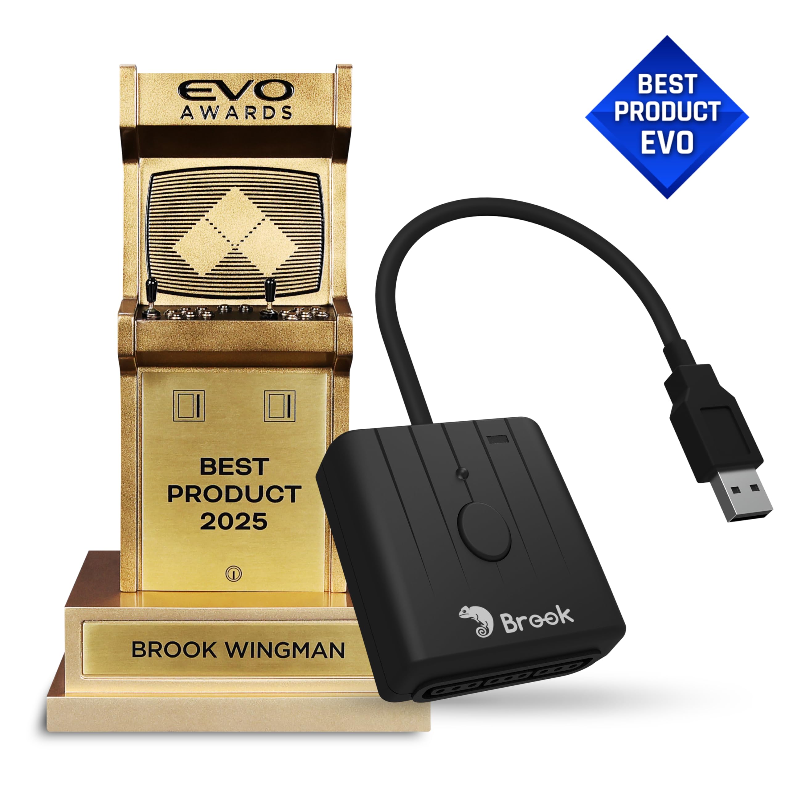 Brook Wingman FGC Retro con Portachiavi - PS1 & PS2 Controller per PS5, PS4, PC - Turbo, Remap, Macro - X-Input - Compatibile con tappetini da ballo, arcade, controller di gioco ritmico