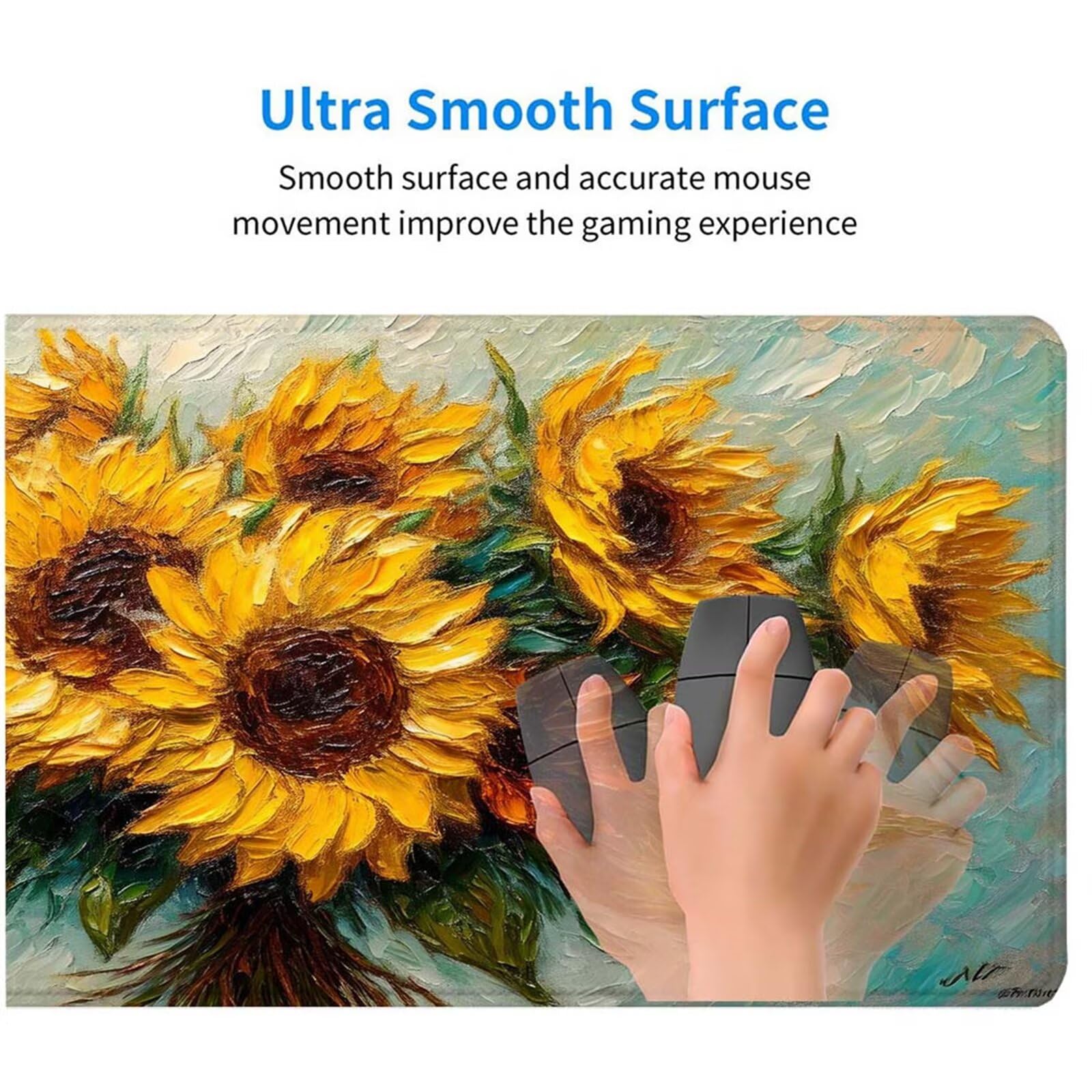 Alfombrilla Ratón Van Gogh Girasol Alfombrilla Ratón XXL 1400x600x3mm Mouse Pad Resiste Salpicaduras, Extendida de Gran Tamaño con Bordes Cosidos, Mejora la Precisión y la Velocidad, Duradera y-139