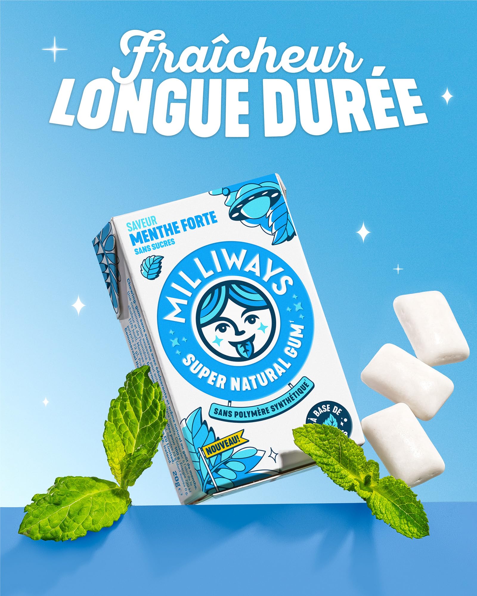 MILLIWAYS Chewing gum sans sucres menthe Xylitol 12 boîtes 10 dragées 20g