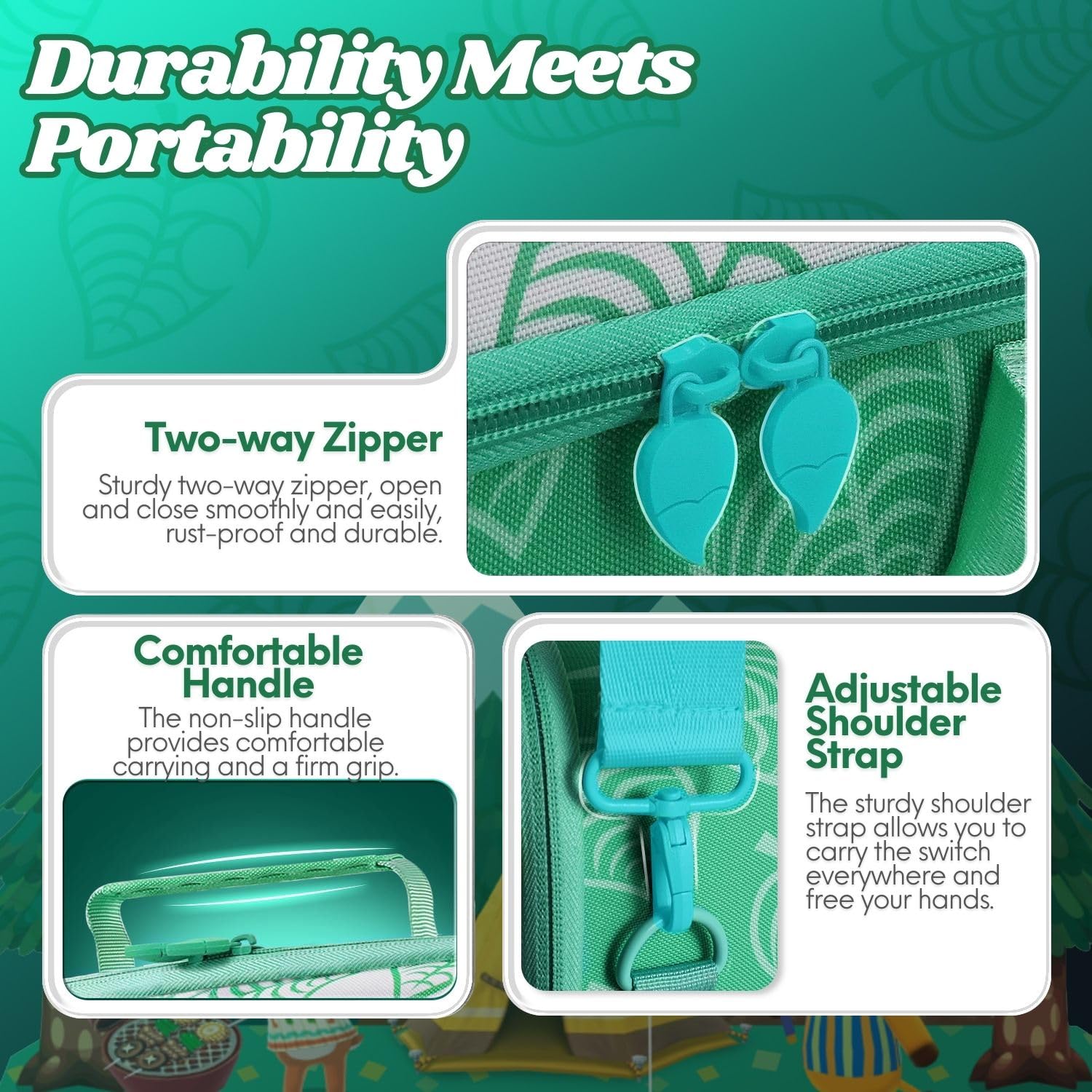 TNP - Custodia per trasporto portatile 2 in 1 per Switch New Horizon Animal Leaf Crossing, custodia rigida in materiale EVA per viaggiatori Deluxe, controller Joy-Con, titolari di carte da gioco