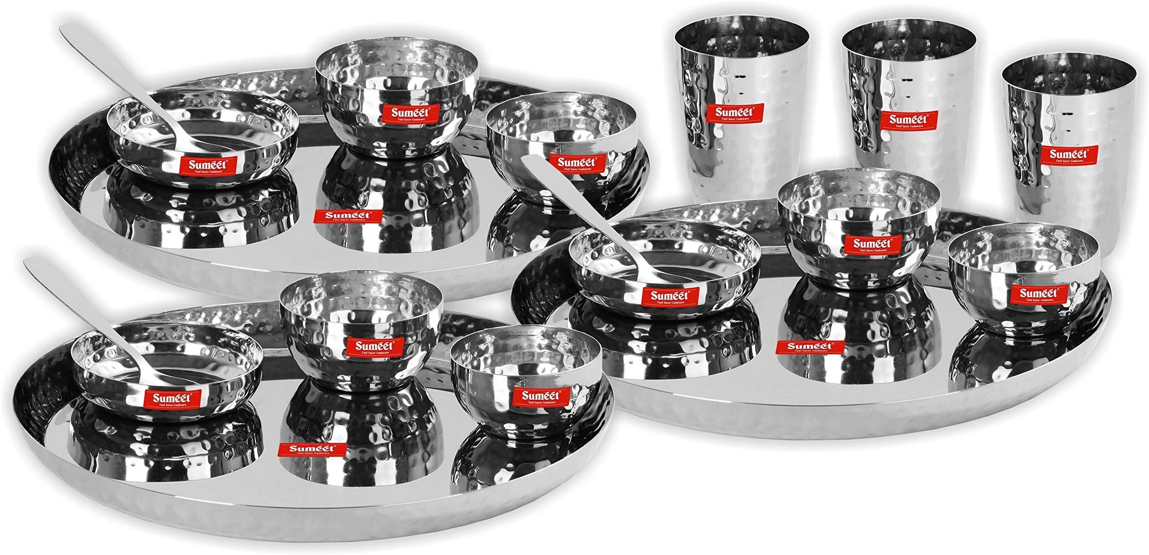 SUMEET Stainless Steel Royal Dinner Set (18 Pieces, Silver), Modern