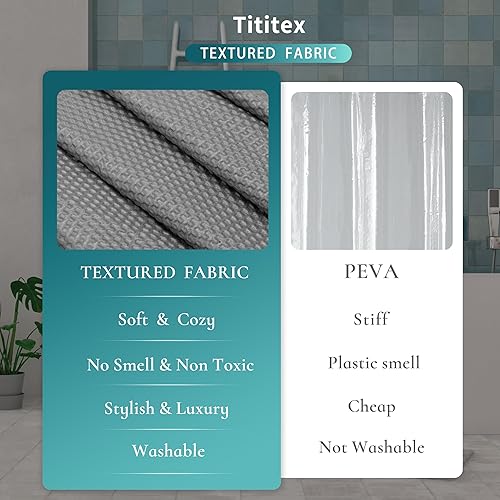 Miniatura 3 de Tititex Forro de cortina de ducha de tela gris sólido con 2 imanes, textura suave de calidad de hotel, forro de ducha impermeable, ligero y lavable