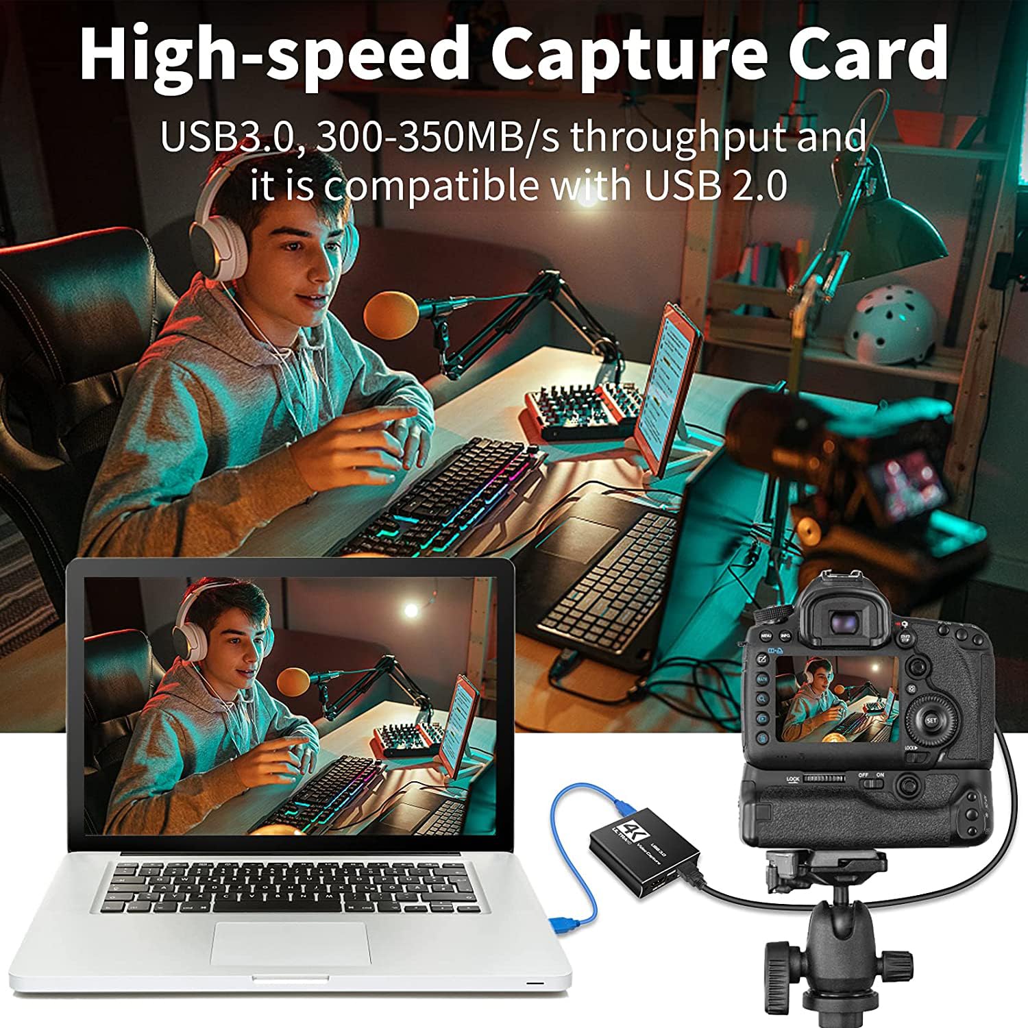 Scheda di acquisizione video 4K@60fps USB 3.0 Scheda registratore di gioco HD per lo streaming di giochi in diretta per PS4/PS5