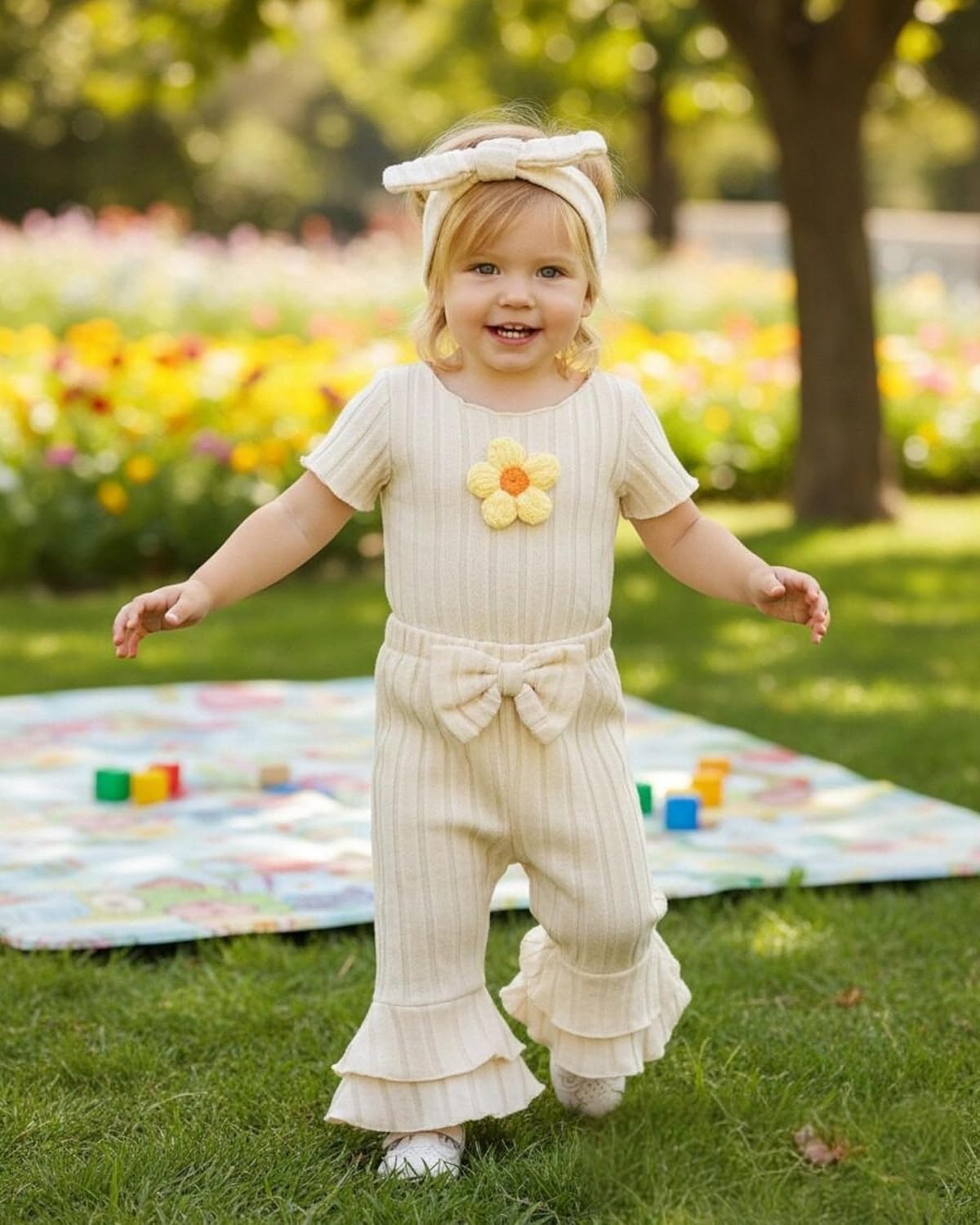 Renotemy Preemie Newborn Baby Girl Clothes Infant Short Sleeve Romper Summer Outfits Gifts for Girls Bell Bottoms Pants Set - Image 2