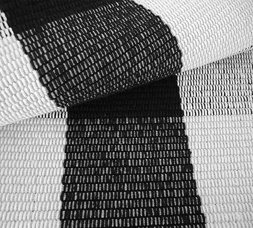 Miniatura 5 de Levinis - Alfombra de cuadros de búfalo, color blanco y negro, Algodón, Negro y blanco tartán