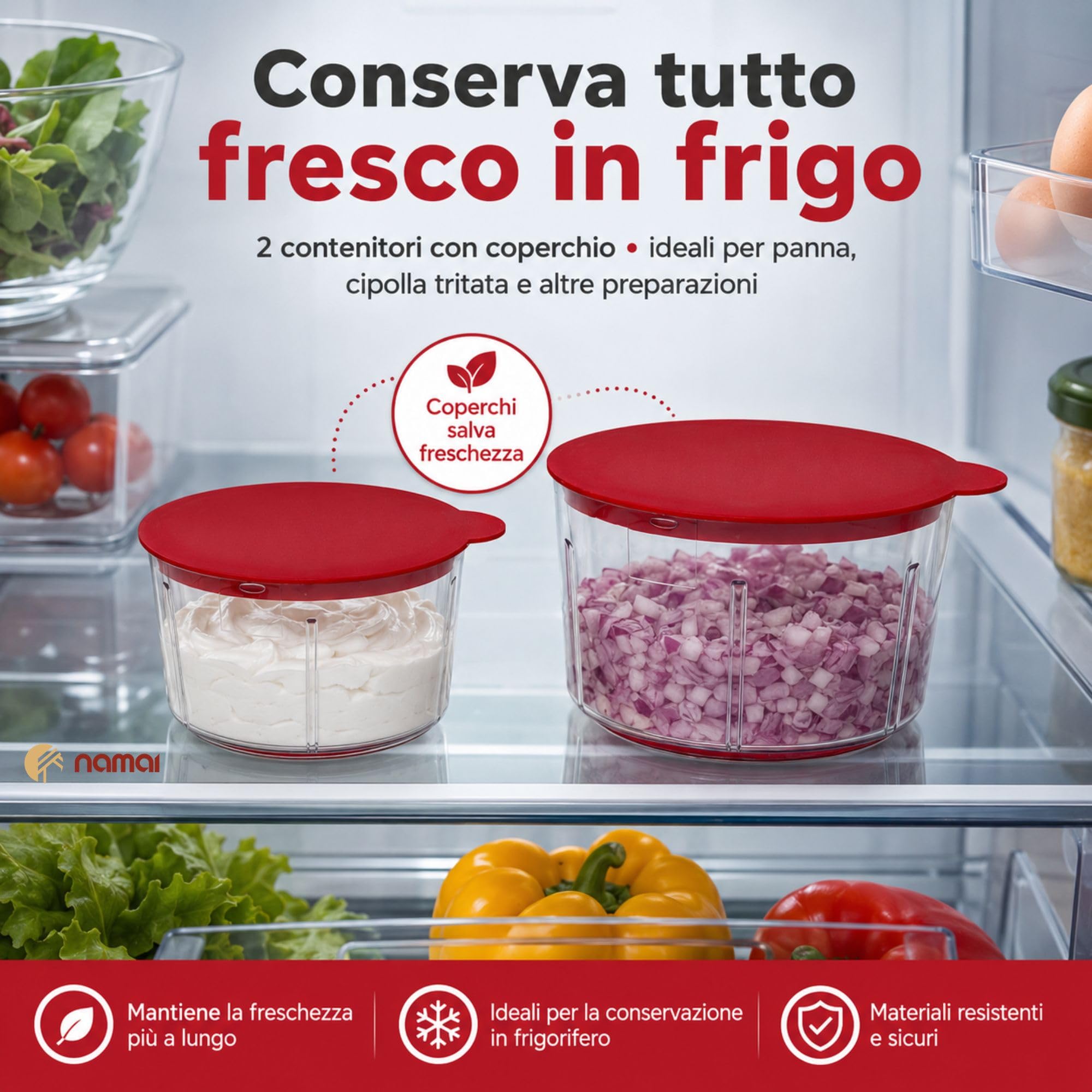NAMAI - Tritatutto Manuale 5 Lame, 2 Contenitori, Mixer, Utile e Pratico | Lavabile In Lavastoviglie, Sicuro, Facile Da Usare, Ecologico