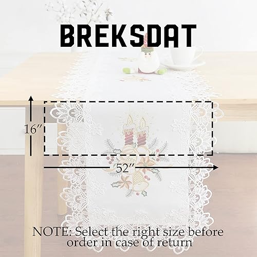 Miniatura 5 de BrekSdat Camino de mesa de Navidad 100% poliéster, bordado de encaje de Navidad, decoraciones de mesa de Navidad de 16 x 52 pulgadas, velas de