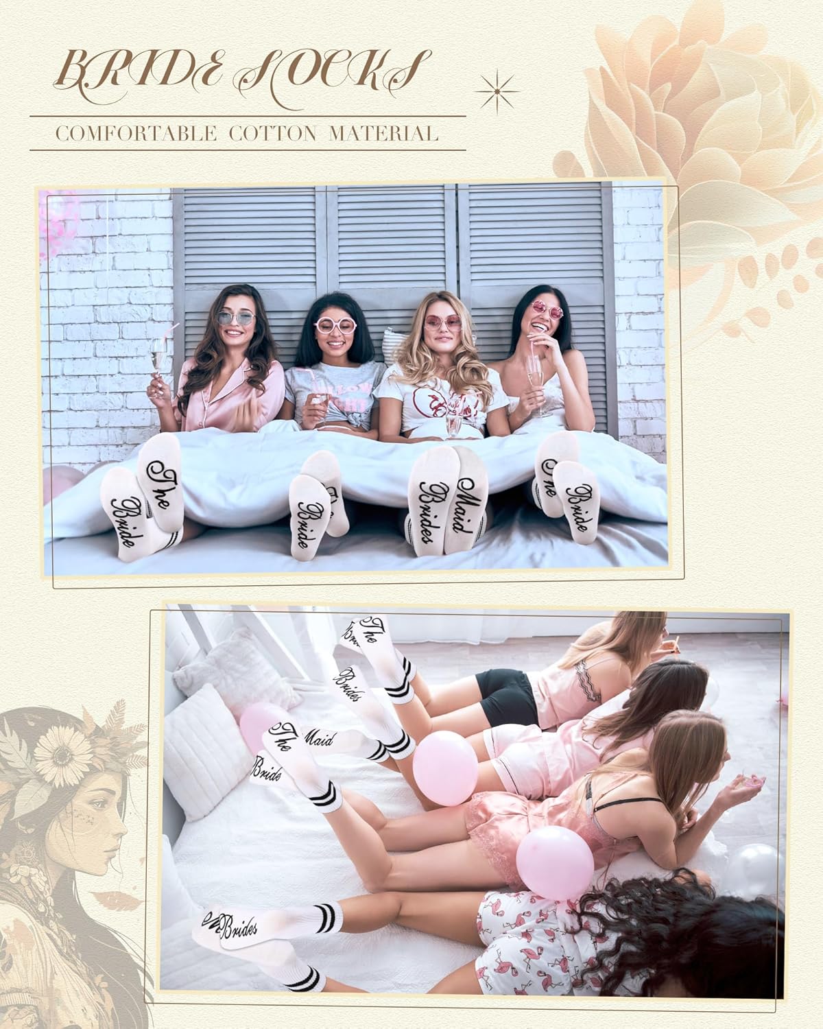 Panitay 12 Pairs Bride Bridesmaid Socks White Cotton Bridesmaid Gifts Funny Novelty Bridal Sock Wedding Proposal Gift Socks for Women Bridal Shower Bachelorette Party Favors Decorations - Image 5