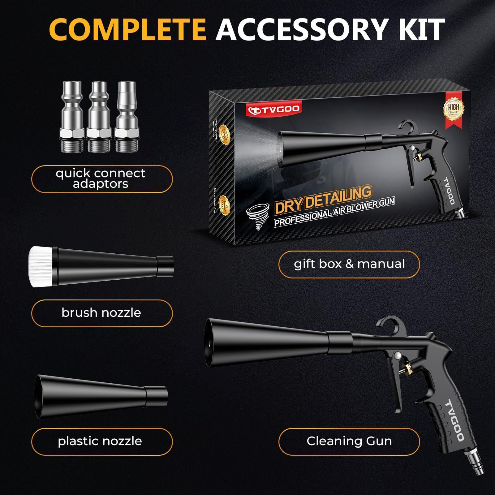 Dry Car Detailing Cleaning Gun – Blast Away Dust & Debris in Seconds & Aluminum Alloy Body with 2 Nozzles for Car Detailing, Home & Garage Use, Works with Any Air Compresso — view 6