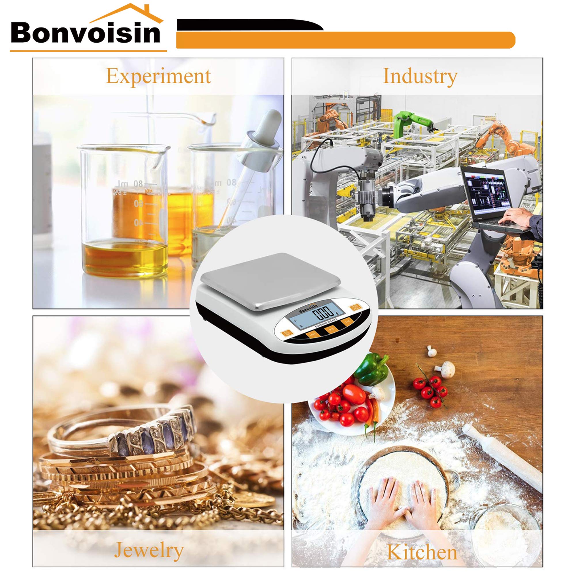 Bonvoisin Analytical Electronic Balance Laborwaage 0,1 g Genauigkeit Laborwaage Gro?er W?gebereich Digitale Küchenwaage Schmuck Goldwaage Pr?zisionswaage (10 kg x 0,1 g)