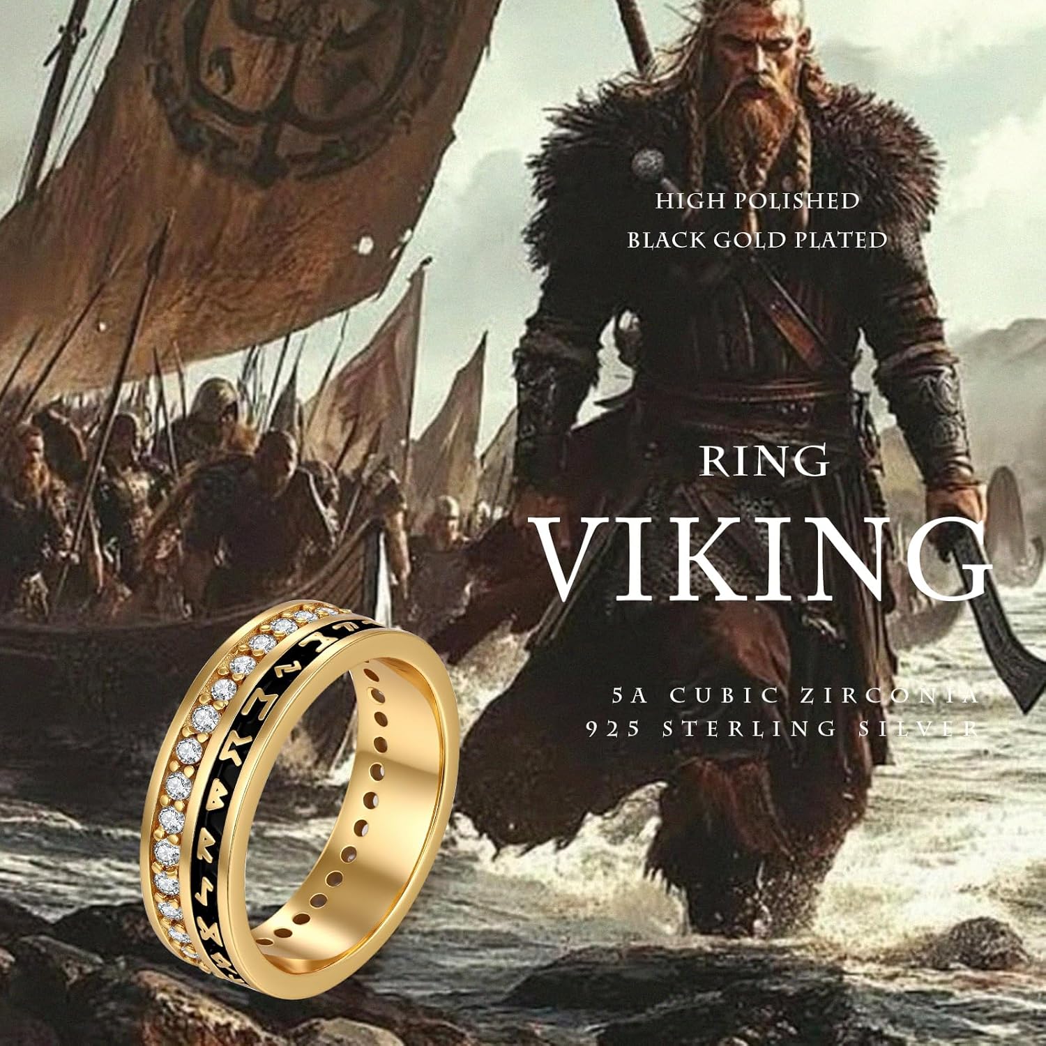 MEDWISE Viking Rune Ring 925 Sterling Silver Viking Wedding Bands Rings Jewelry Gifts for Men Women Christmas Gifts Size 10