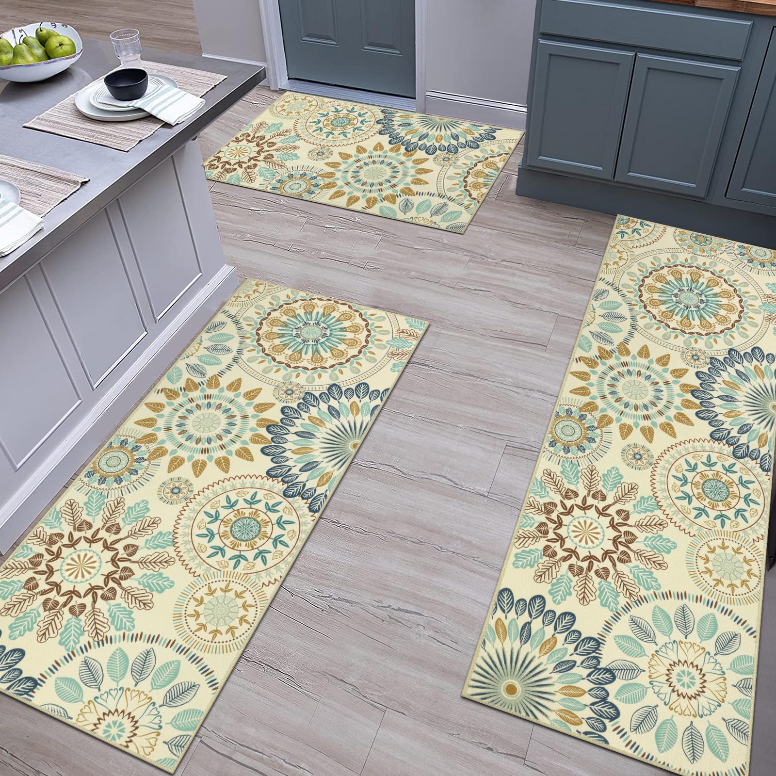 Bsmathom Farmhouse Kitchen Rugs Sets of 3, Boho Kitchen Rugs Non Slip ...
