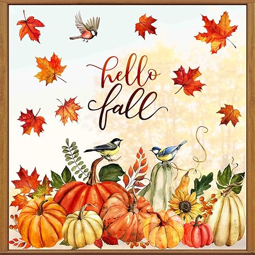 Whaline 9 hojas de calcomanías coloridas de doble cara para ventana de otoño, Acción de Gracias, pájaro, calabaza, hoja de arce, calcomanías