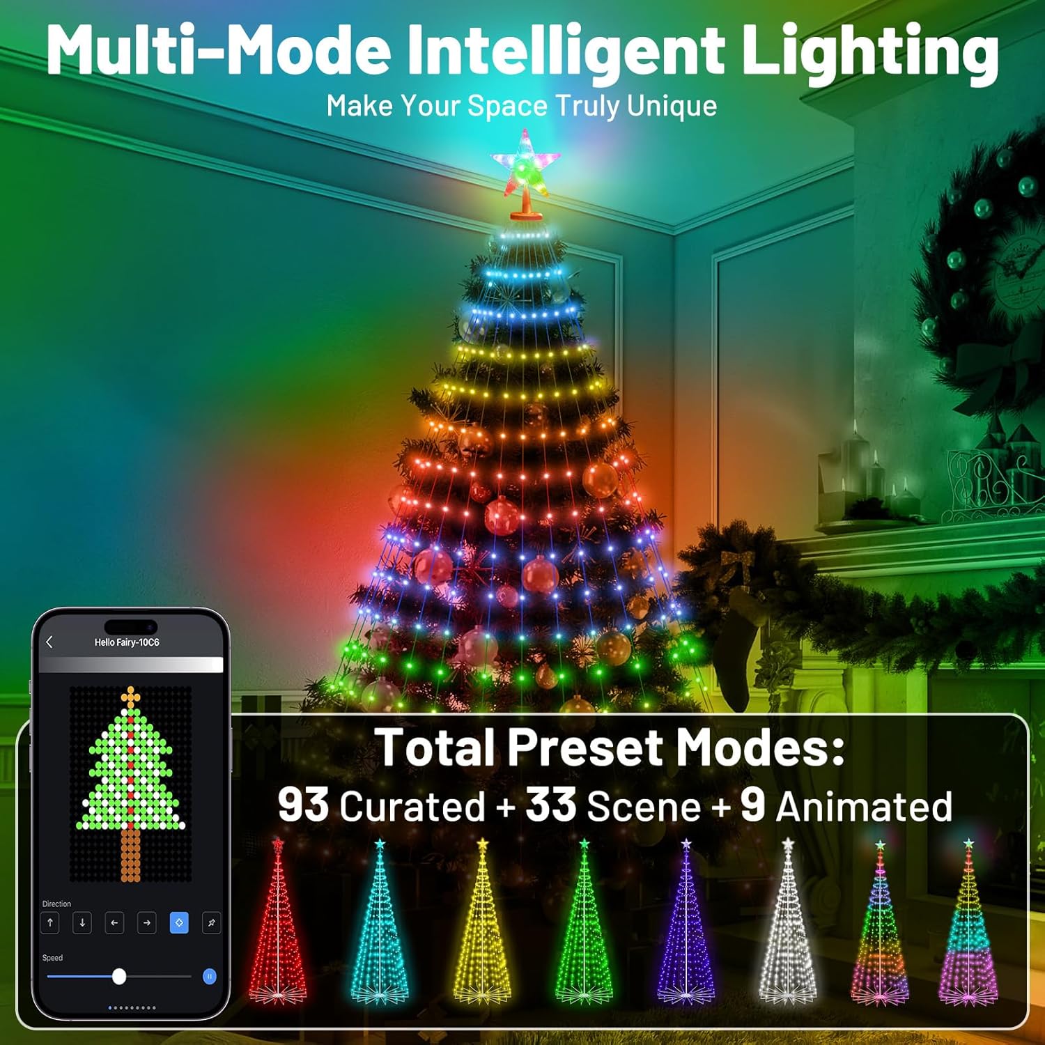 Smart Christmas Tree Cone Lights 8FT 340 LEDs, 16 Million Colors with Patterns & Text Display, App & Remote Control, Music Sync & Timer, Waterproof for Indoor Outdoor Christmas Decor (8FT) - Image 2