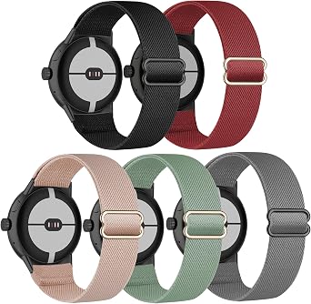 5 Pack Stretchy Nylon Straps Compatible with Google Pixel Watch 4/3/2/1 41mm Strap, Elastic Stretchy Nylon Sport Loop band for Google Pixel Watch 4 3 2 1 41mm for Women Men