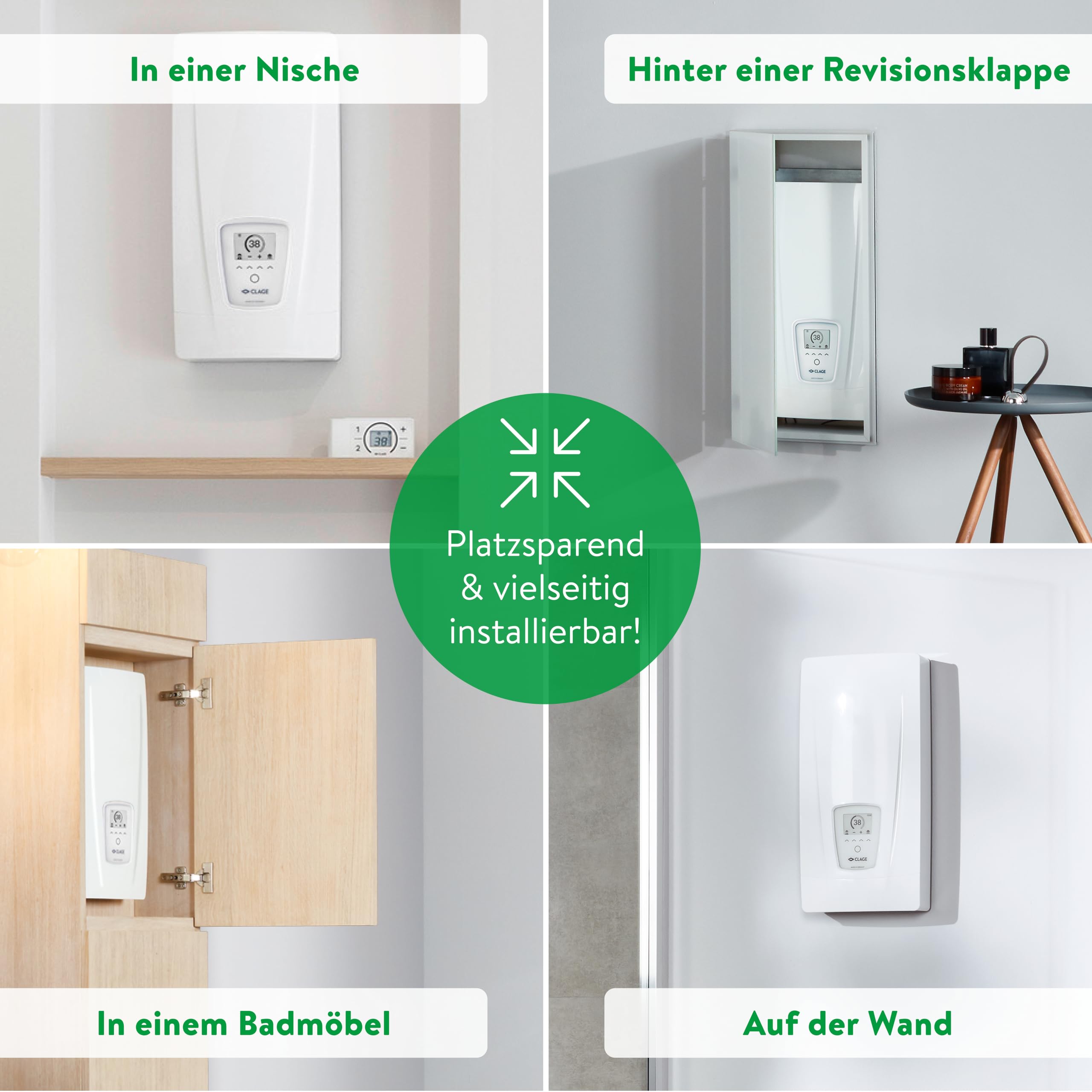 CLAGE DEX Next S vollelektronischer Durchlauferhitzer 18–27 kW, ECO-Modus | Vollelektronisch geregelt, gradgenau 20–60°C, E-Paper-Display, BT-Fernbedienung, TWIN TEMPERATURE Control, VDE-GS, 3200-36450