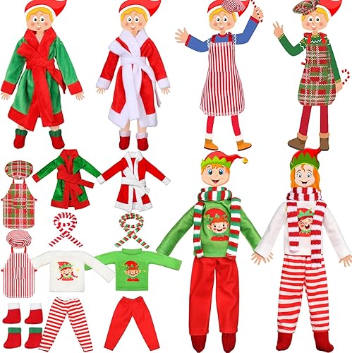 Miniatura 1 de Jenaai Juego de 12 piezas de accesorios de muñeca elfo de Navidad, ropa de elfo, mini atuendo, incluye falda de muñeca, chaleco esponjoso, albornoz,