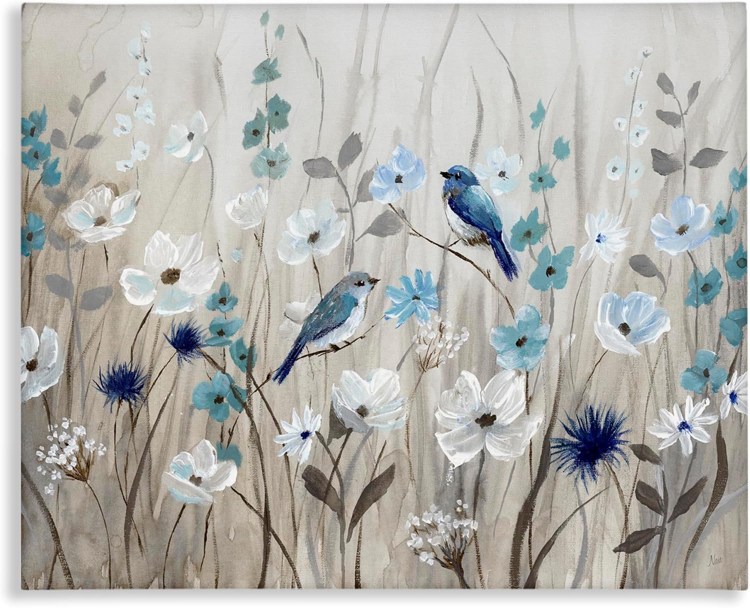 Stupell Industries 'Birds Floral Meadow Blossoms', Canvas Art, 20 x 16 Inches, Easy to Hang and Sturdy, Made in USA, by Nan