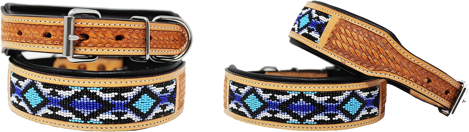 Large 21''- 25'' Dog Puppy Collar Genuine Cow Leather Padded Canine 60134