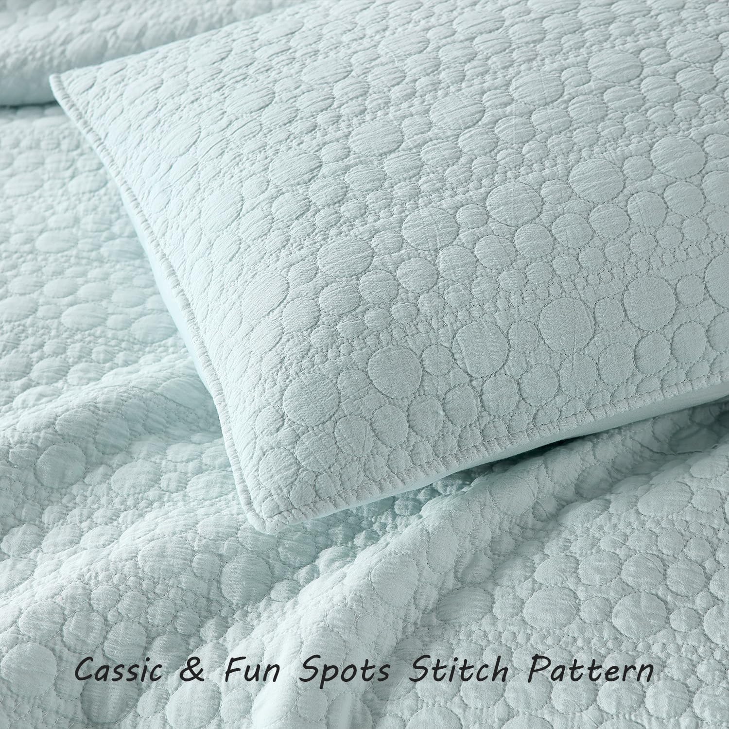 HORIMOTE HOME Quilt Set Twin Size Aqua Blue, Classic Geometric Spots Stitched Pattern, Pre-Washed Microfiber Chic Rustic Look, Ultra Soft Lightweight Quilted Bedspread for All Season, 2 Pieces - Image 4