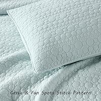 Vista 4 de HORIMOTE HOME Juego de colcha tamaño Queen color azul aguamarina, patrón clásico de puntos geométricos cosidos, microfibra lavada a la piedra