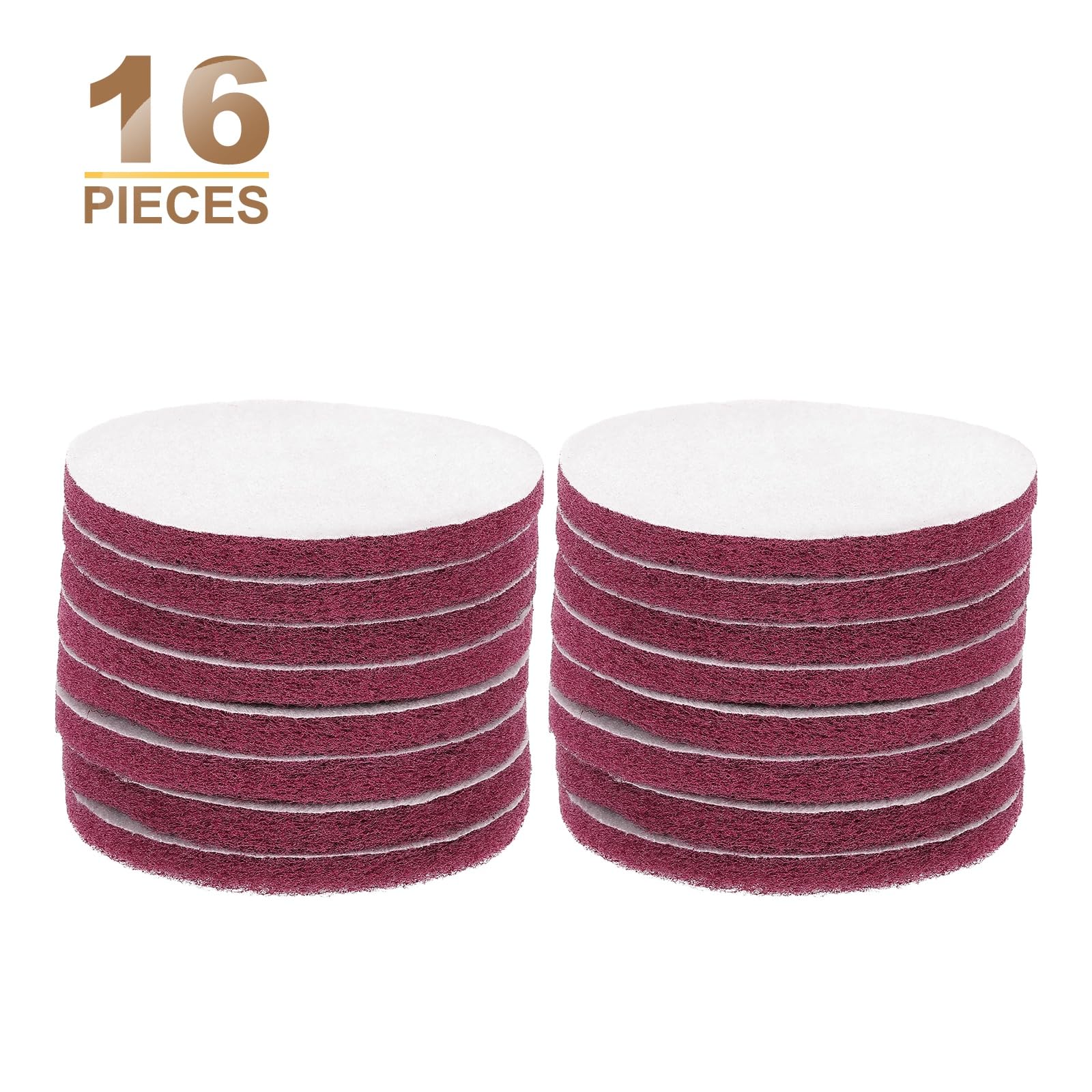 QUARKZMAN 16 Stück Klett-Schleifvlies Runde 125mm, Körnung 400 Bohrer Leistung Ersatzbürste, Dicke 10mm Schleifschwamm für Metall inkl, Edelstahl, Holz, Kunststoff, Rot