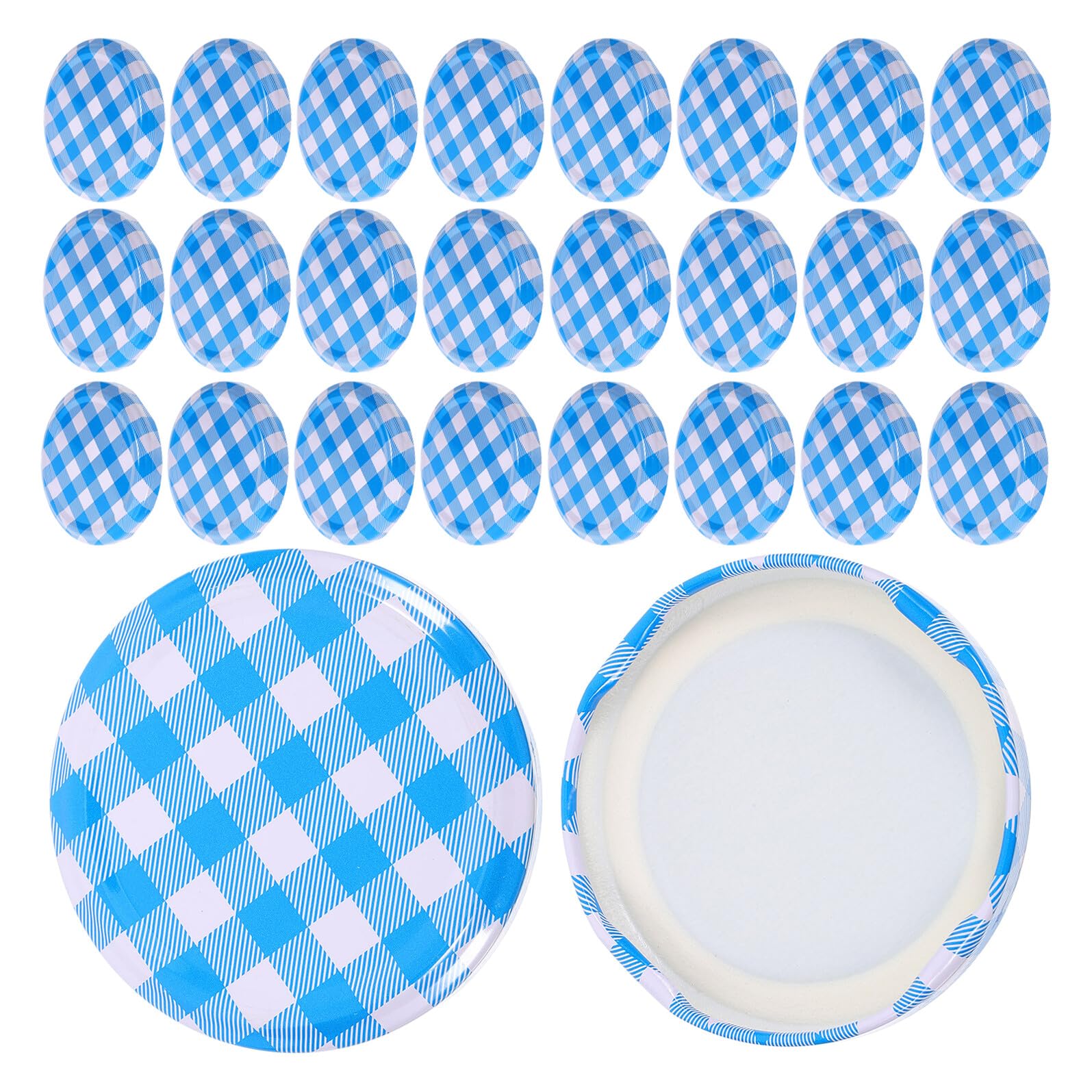 Bouchons de bocaux Mason 58mm TOYANDONA lot de 80 couvercles en métal bleu à carreaux