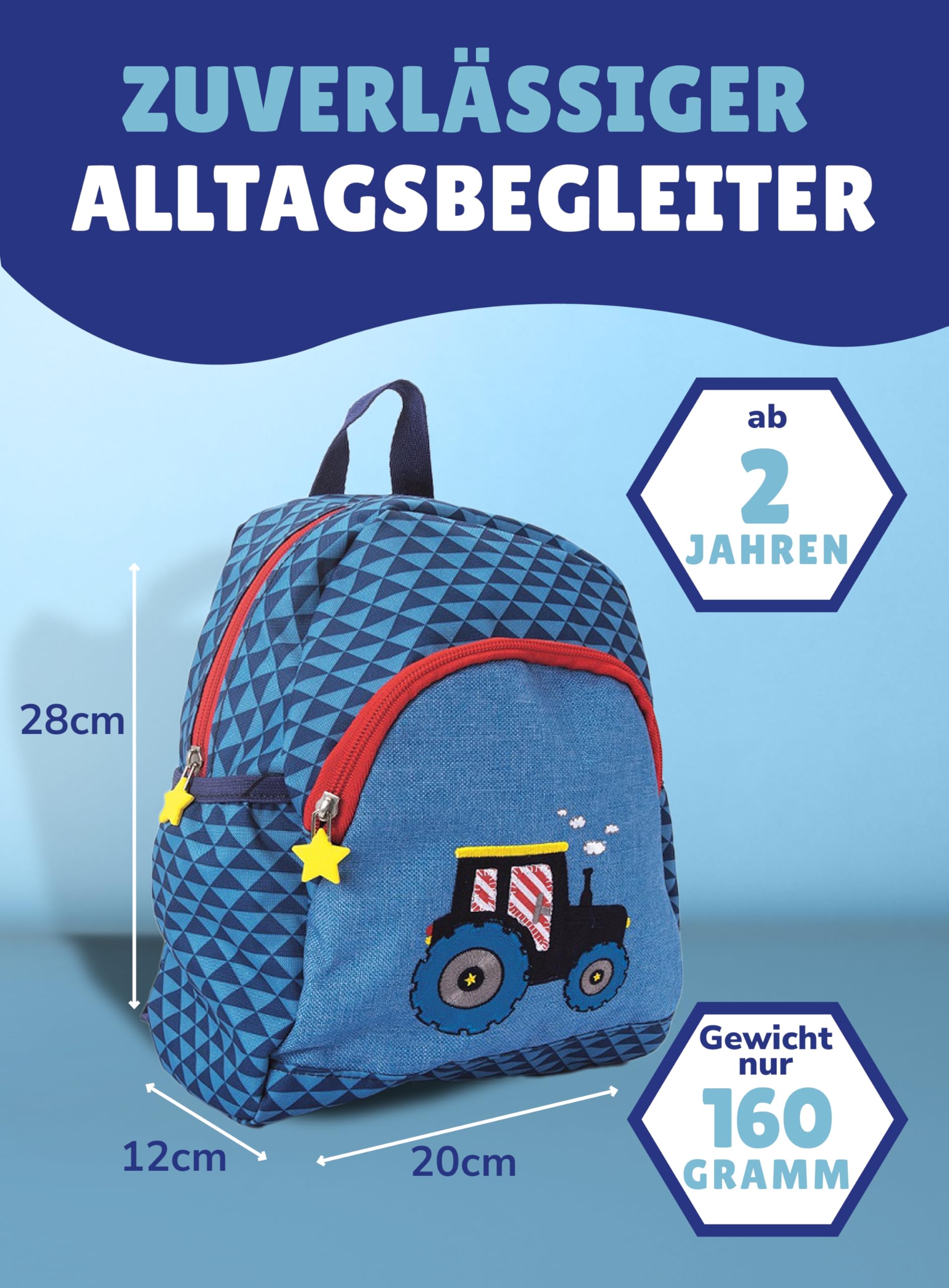 Familando Spiegelburg Kindergarten Rucksack Set 4tlg. mit Turnbeutel, Brotdose und Trinkflasche Traktor Bulldog für Jungen und Mädchen