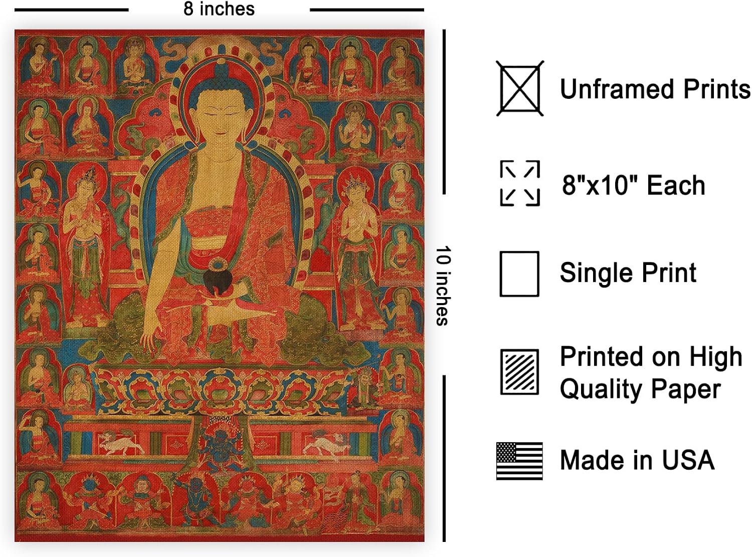 Poster Master Vintage Shakyamuni Buddha Poster - Retro Lord of the Munis Print - Buddhism Art - Tibetan Art - Gift for Men & Women - Decor for Living Room, Bedroom or Office - 8x10 UNFRAMED Wall Art