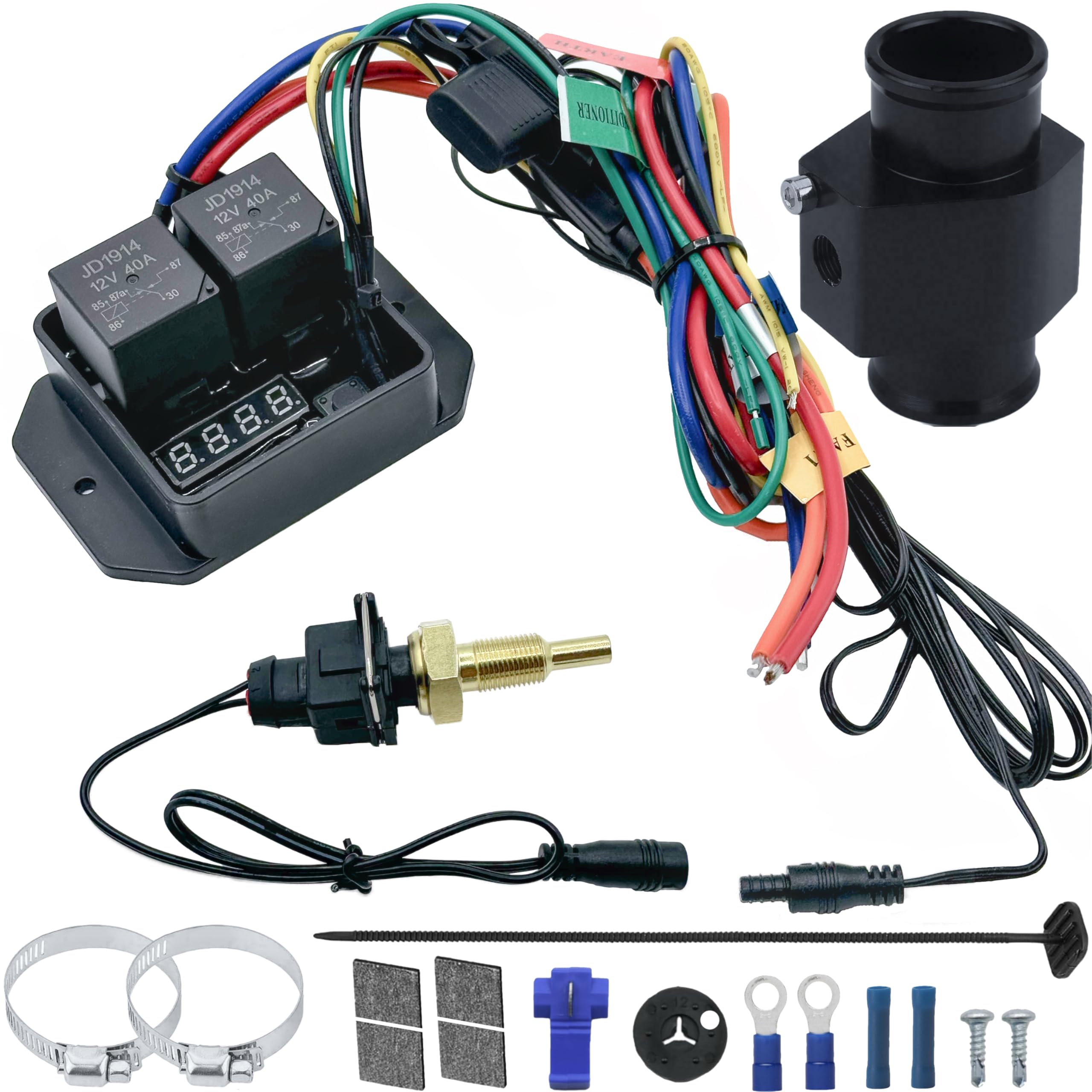 American Volt 104-230'F Digital Adjustable Dual Electric Cooling Fan 1/8 Inch NPT Thread-in Thermostat Sensor Switch Temperature Controller Radiator