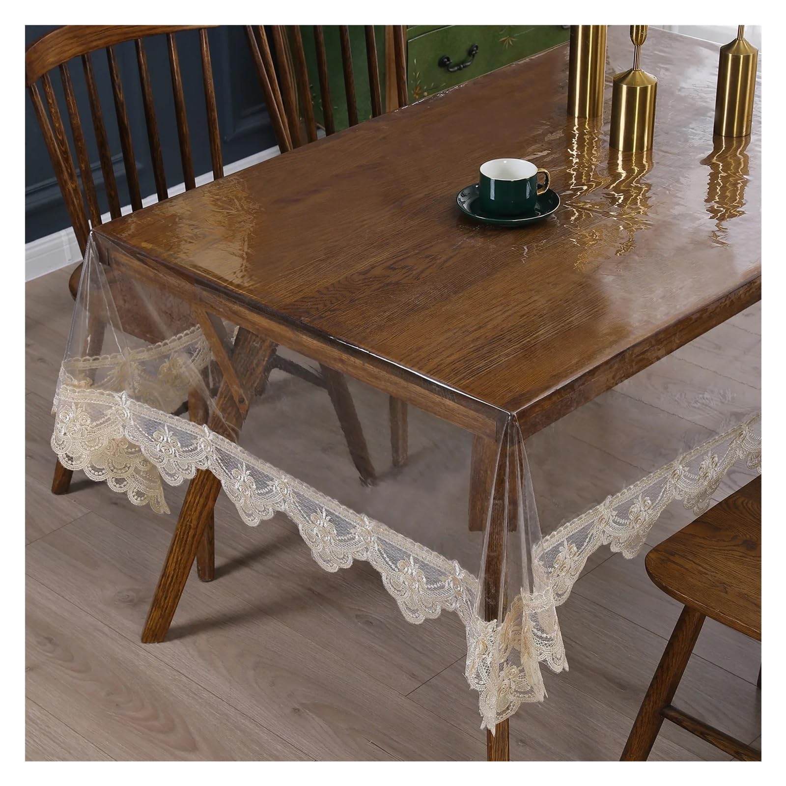 Clear Table Protector PVC Tablecloth Embroidery Lace Transparency PVC Table Cloth Waterproof Oilproof Kitchen Dining Table Cover For Rectangular Table